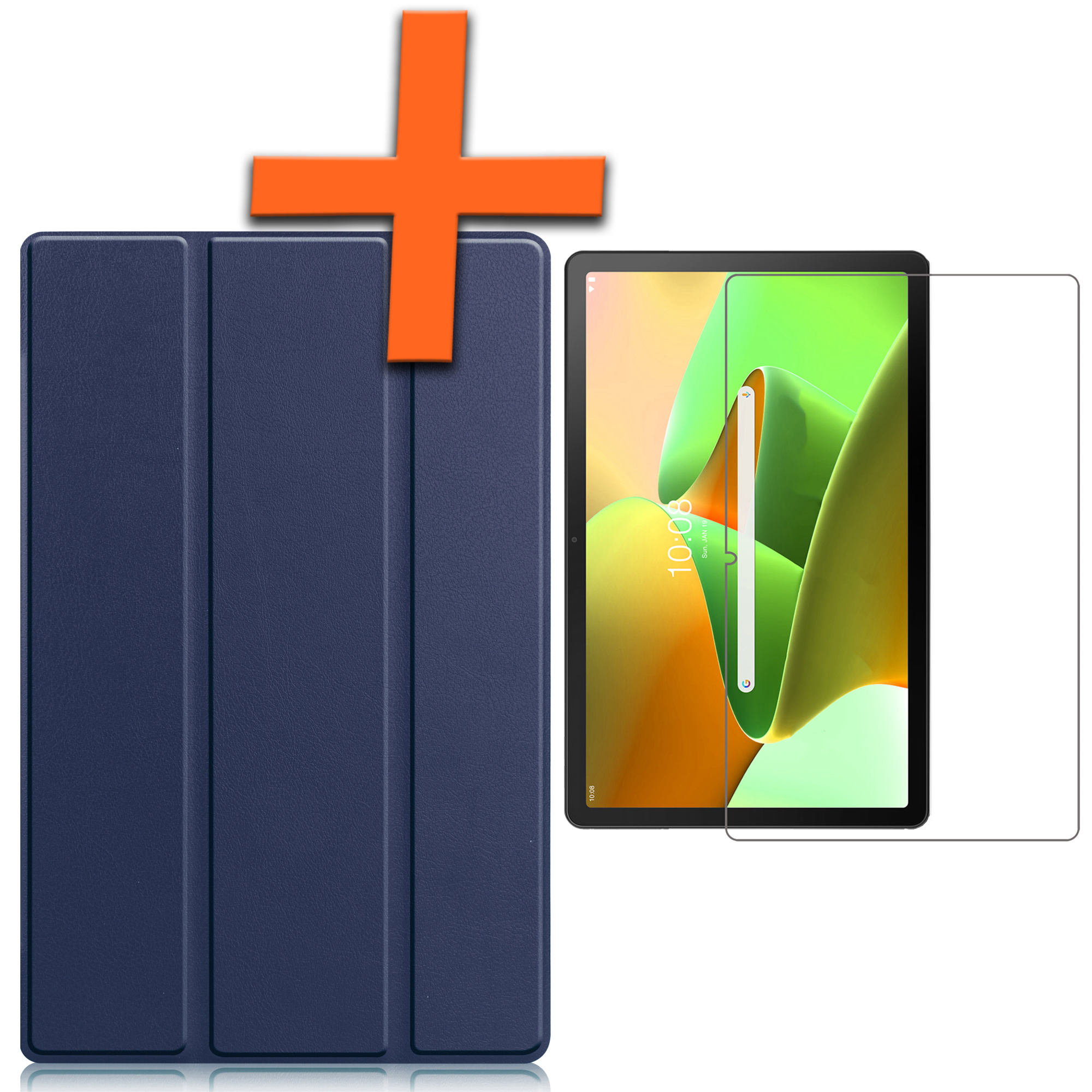 Nomfy Hoes Geschikt voor Lenovo Tab M10 Plus 3rd Gen Hoes Tri-fold Tablet Hoesje Case Met Screenprotector - Hoesje Geschikt voor Lenovo Tab M10 Plus (3e Gen) Hoesje Hardcover Bookcase - Donkerblauw