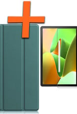Lenovo Tab M10 Plus Hoesje (3e generatie) Book Case Met Screenprotector Donker Groen - Lenovo Tab M10 Plus (Gen 3) Hoes Hardcover Hoesje Donker Groen