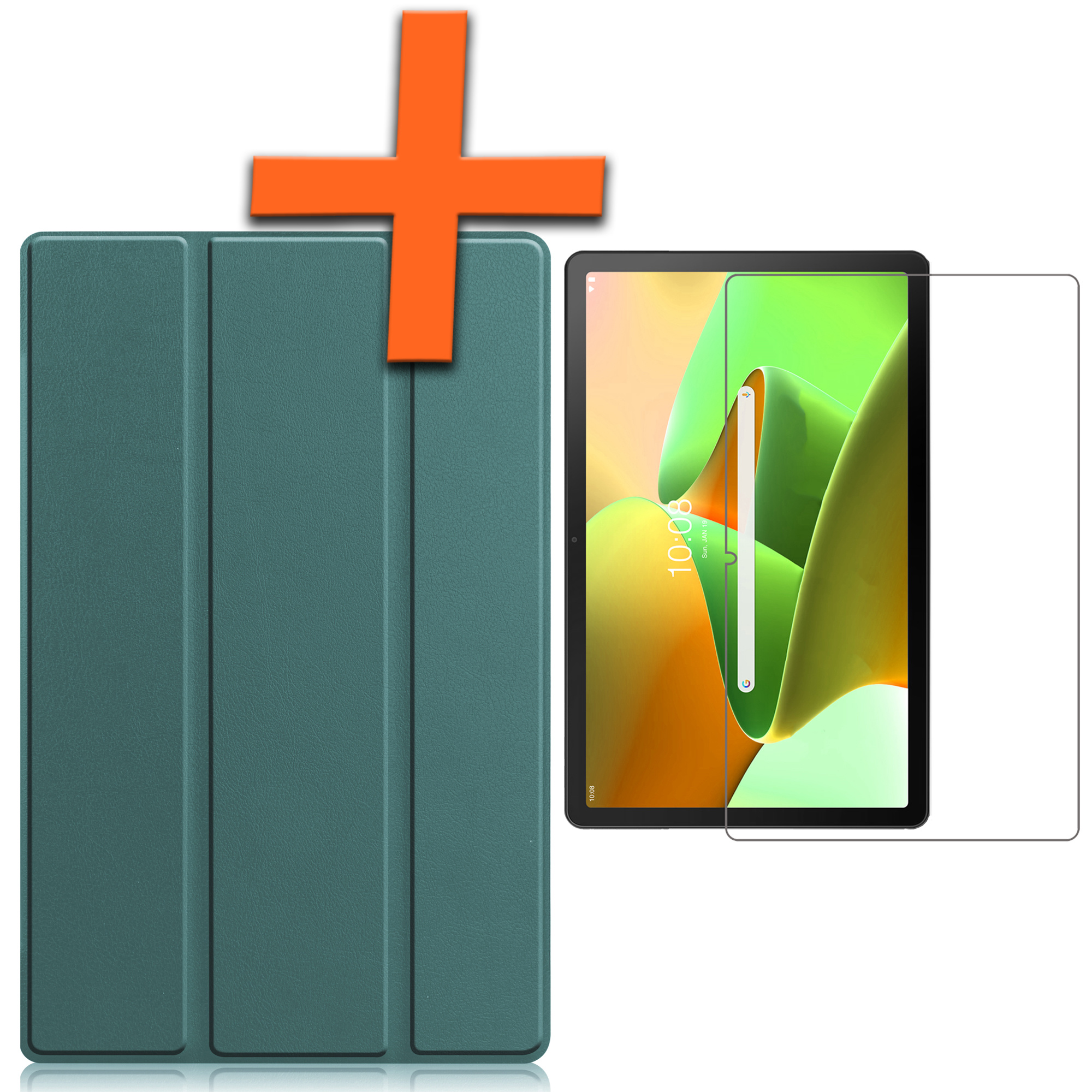 Lenovo Tab M10 Plus Hoesje (3e generatie) Book Case Met Screenprotector Donker Groen - Lenovo Tab M10 Plus (Gen 3) Hoes Hardcover Hoesje Donker Groen