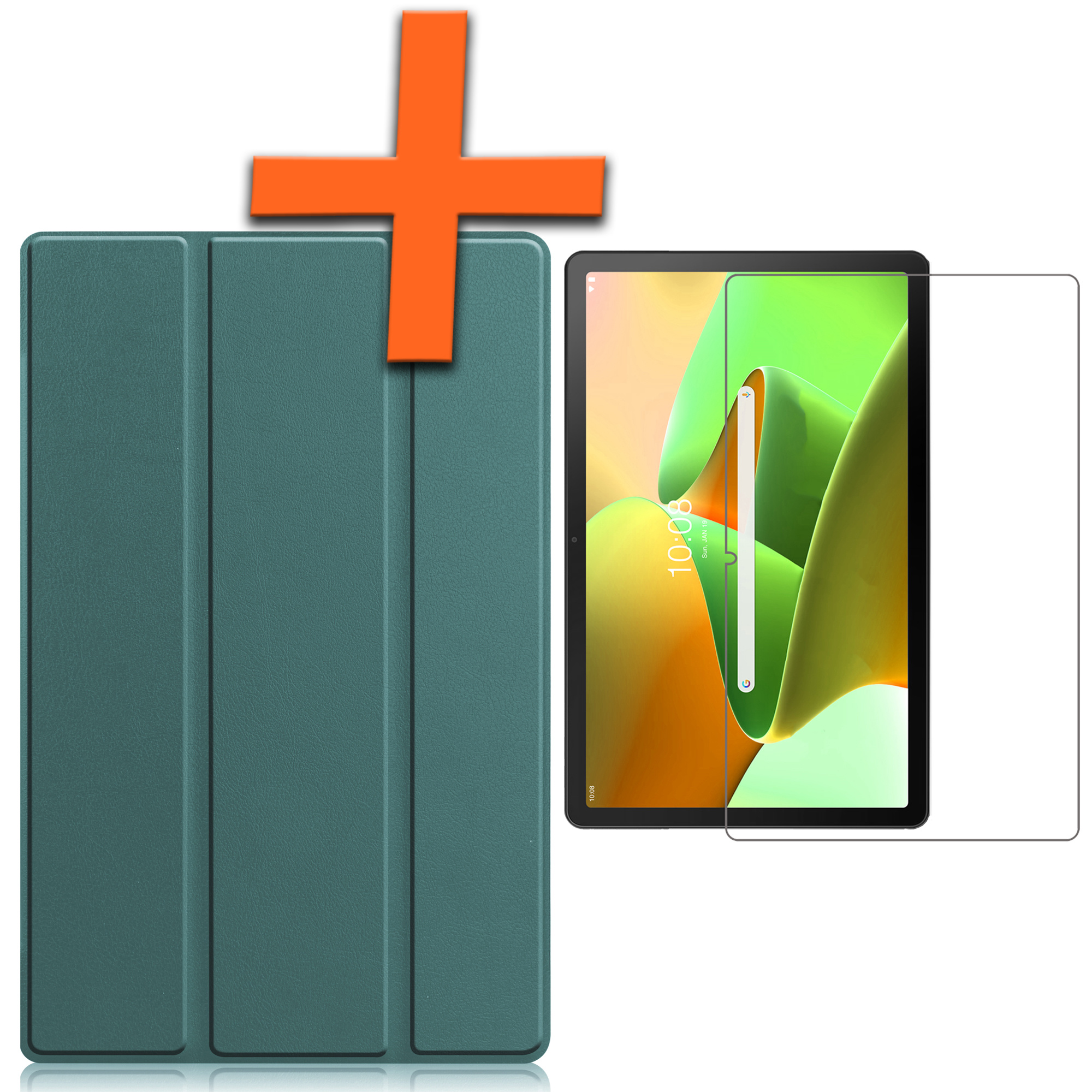Nomfy Hoes Geschikt voor Lenovo Tab M10 Plus 3rd Gen Hoes Tri-fold Tablet Hoesje Case Met Screenprotector - Hoesje Geschikt voor Lenovo Tab M10 Plus (3e Gen) Hoesje Hardcover Bookcase - Donkergroen