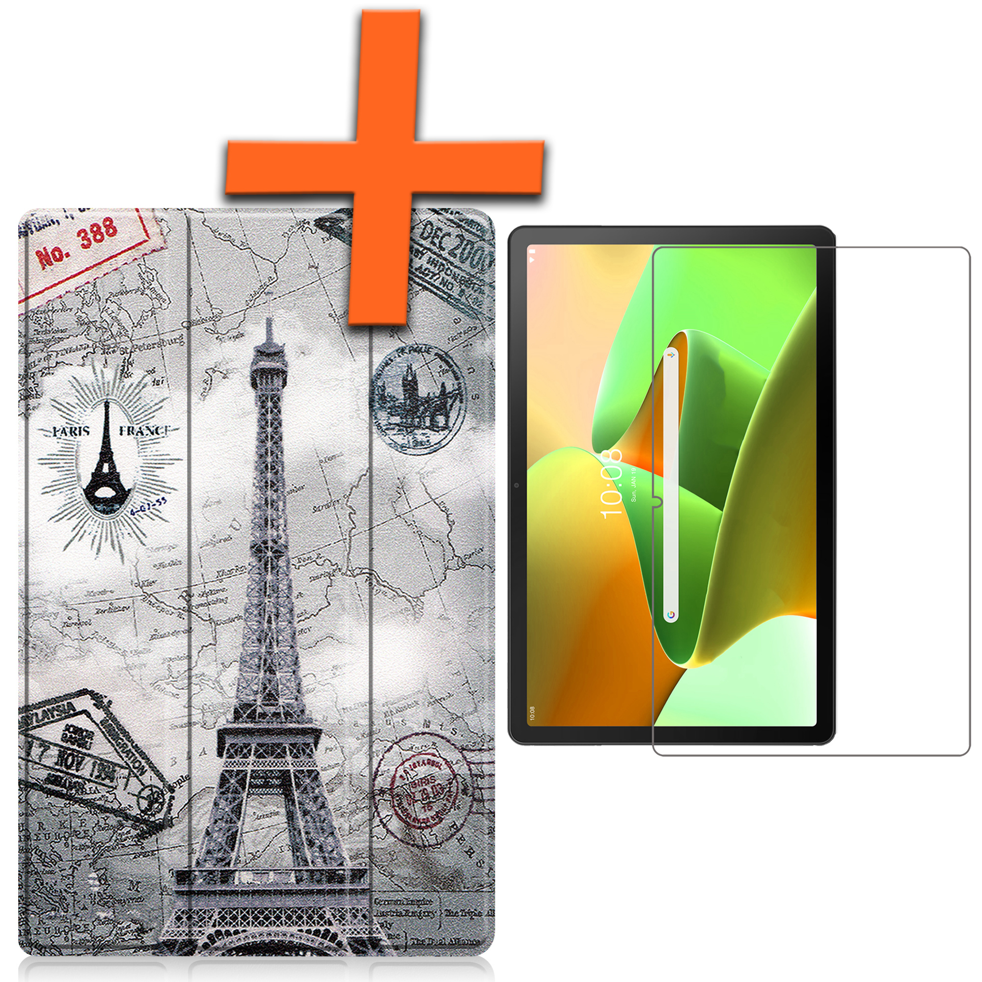 Lenovo Tab M10 Plus Hoesje (3e generatie) Book Case Met Screenprotector Eiffeltoren - Lenovo Tab M10 Plus (Gen 3) Hoes Hardcover Hoesje Eiffeltoren