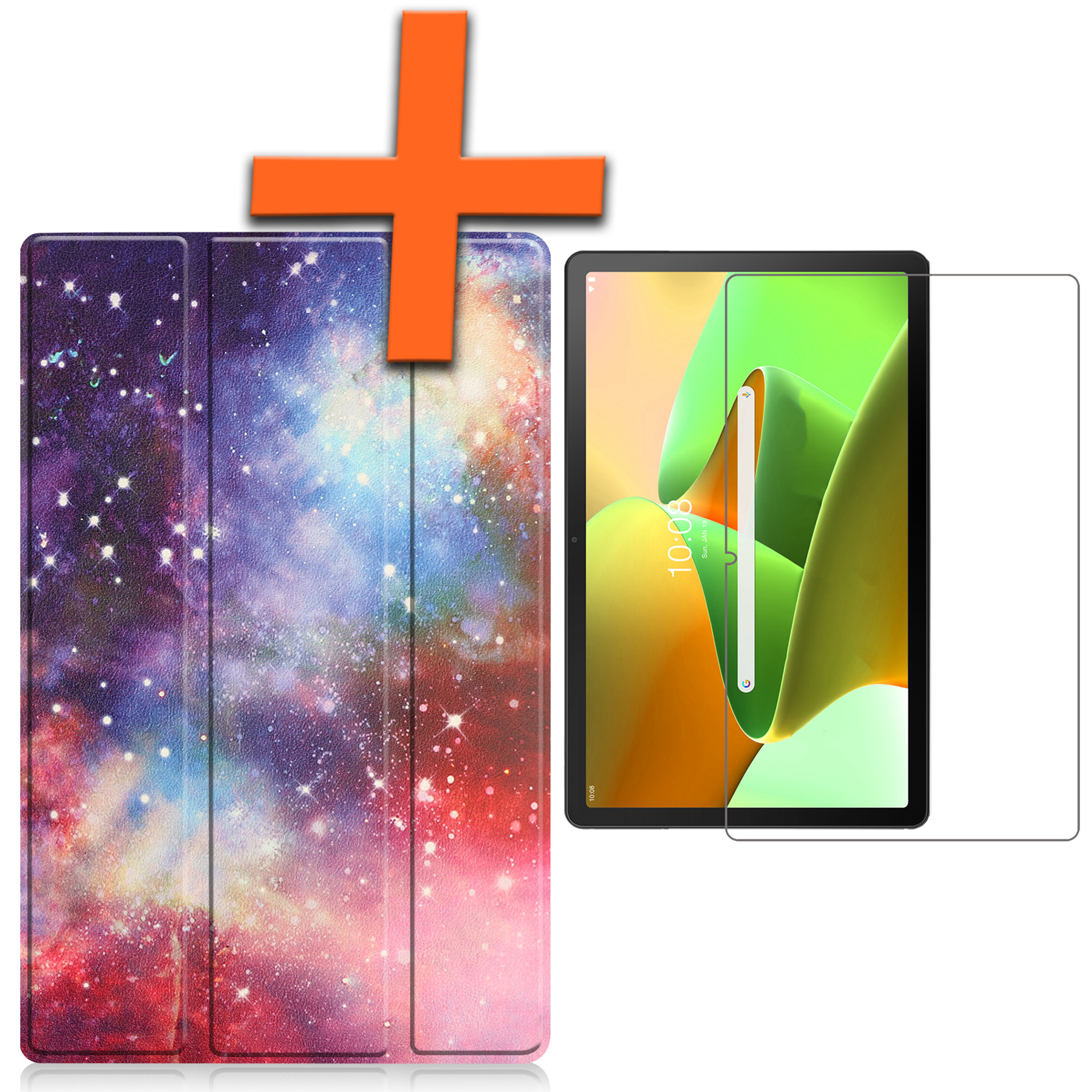 Lenovo Tab M10 Plus Hoesje (3e generatie) Book Case Met Screenprotector Galaxy - Lenovo Tab M10 Plus (Gen 3) Hoes Hardcover Hoesje Galaxy