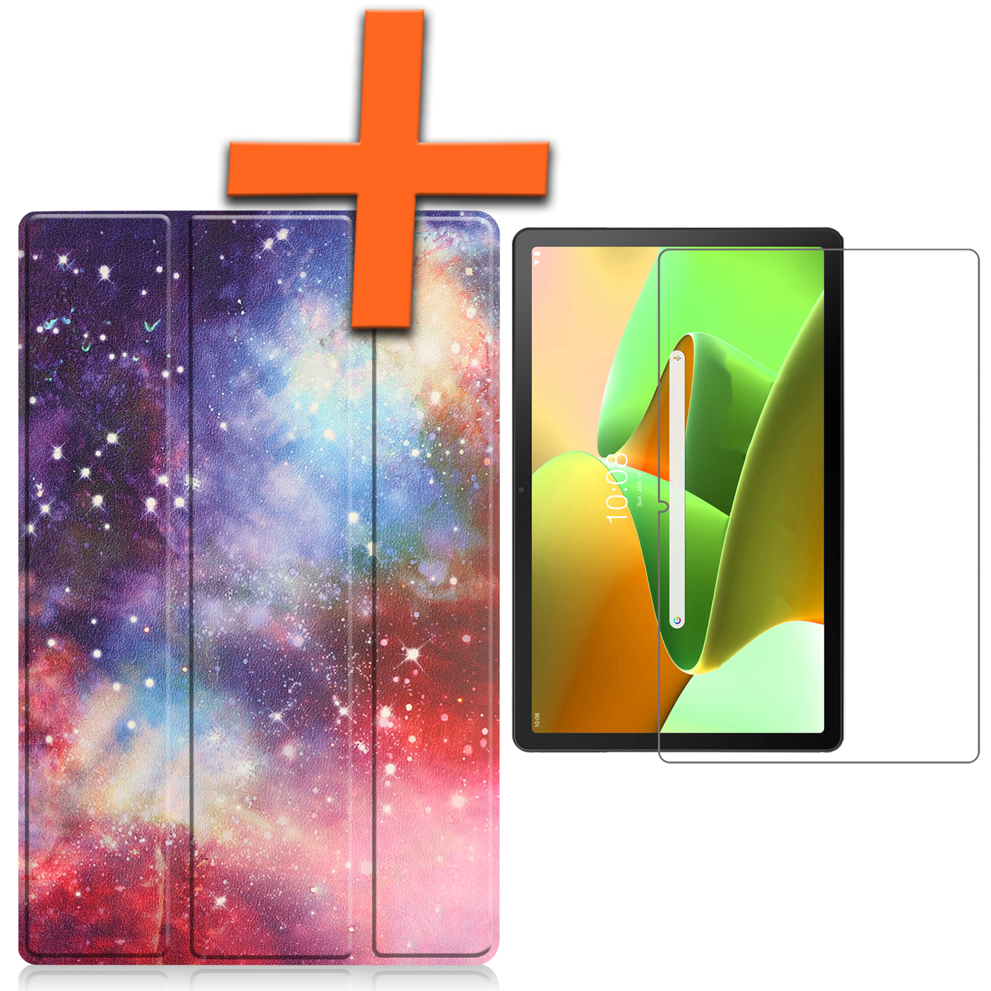 Nomfy Hoes Geschikt voor Lenovo Tab M10 Plus 3rd Gen Hoes Tri-fold Tablet Hoesje Case Met Screenprotector - Hoesje Geschikt voor Lenovo Tab M10 Plus (3e Gen) Hoesje Hardcover Bookcase - Galaxy