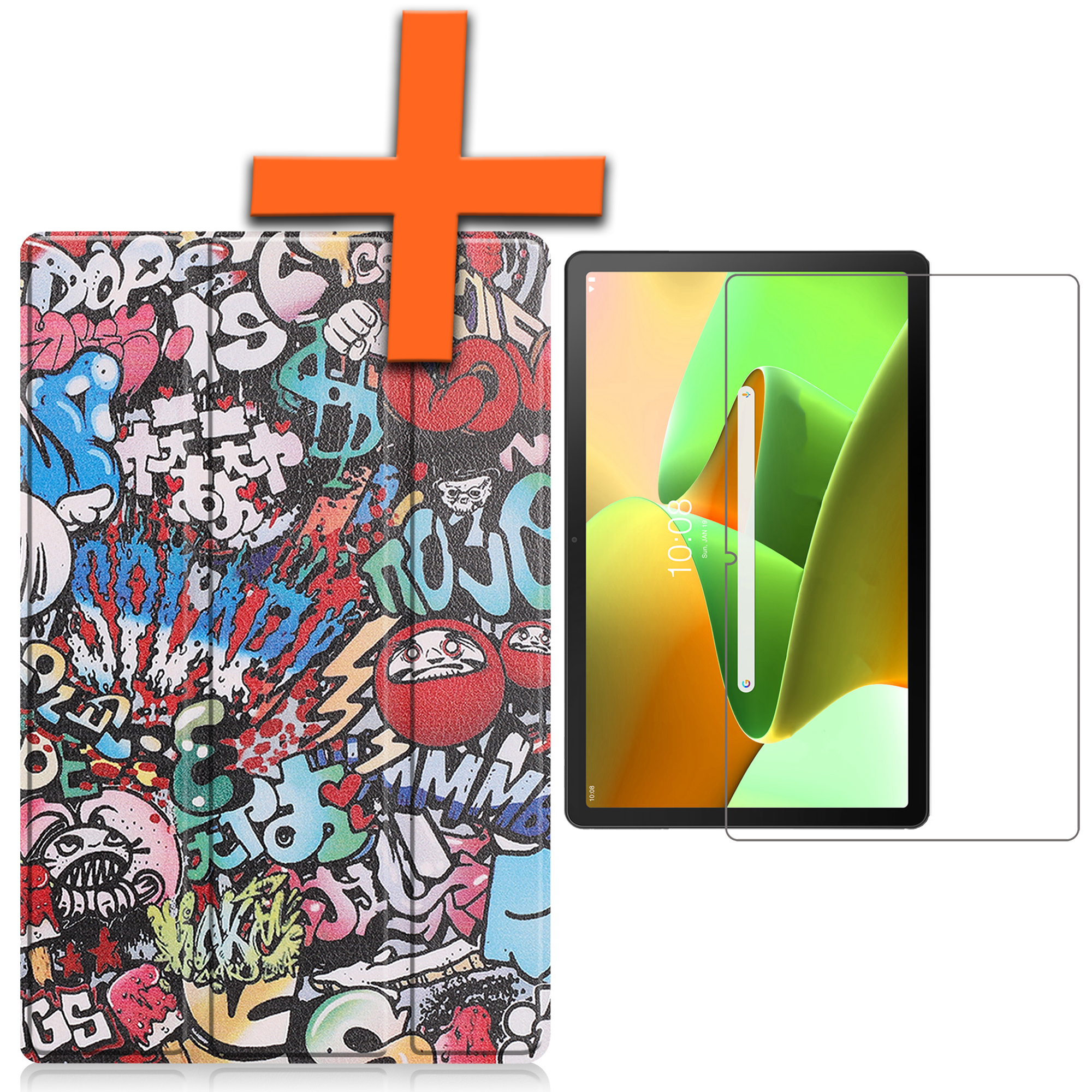 Nomfy Hoes Geschikt voor Lenovo Tab M10 Plus 3rd Gen Hoes Tri-fold Tablet Hoesje Case Met Screenprotector - Hoesje Geschikt voor Lenovo Tab M10 Plus (3e Gen) Hoesje Hardcover Bookcase - Graffity