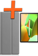 Nomfy Hoes Geschikt voor Lenovo Tab M10 Plus 3rd Gen Hoes Tri-fold Tablet Hoesje Case Met Screenprotector - Hoesje Geschikt voor Lenovo Tab M10 Plus (3e Gen) Hoesje Hardcover Bookcase - Grijs