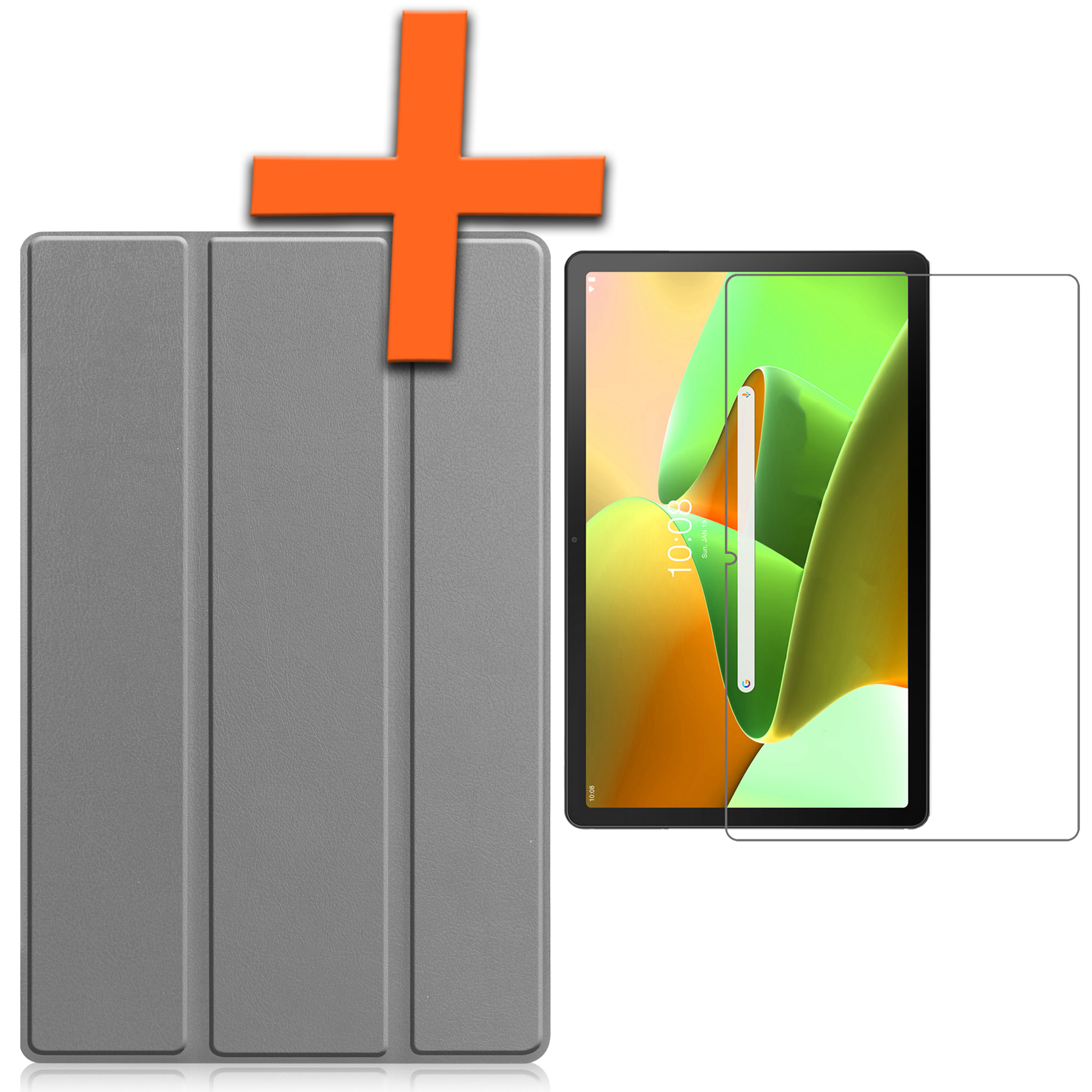 Nomfy Hoes Geschikt voor Lenovo Tab M10 Plus 3rd Gen Hoes Tri-fold Tablet Hoesje Case Met Screenprotector - Hoesje Geschikt voor Lenovo Tab M10 Plus (3e Gen) Hoesje Hardcover Bookcase - Grijs