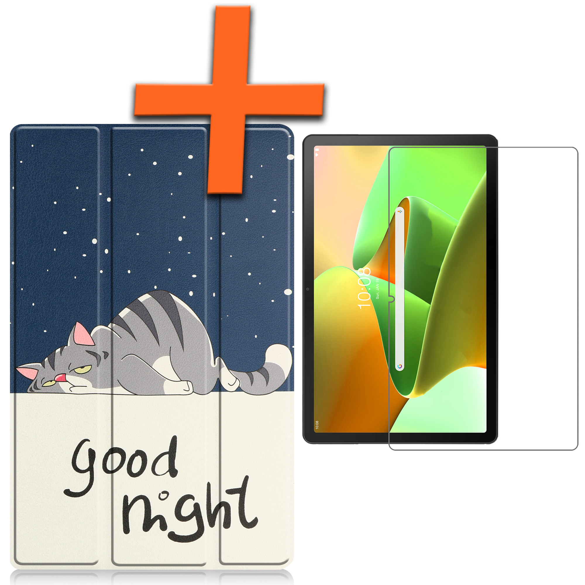 Nomfy Hoes Geschikt voor Lenovo Tab M10 Plus 3rd Gen Hoes Tri-fold Tablet Hoesje Case Met Screenprotector - Hoesje Geschikt voor Lenovo Tab M10 Plus (3e Gen) Hoesje Hardcover Bookcase - Kat