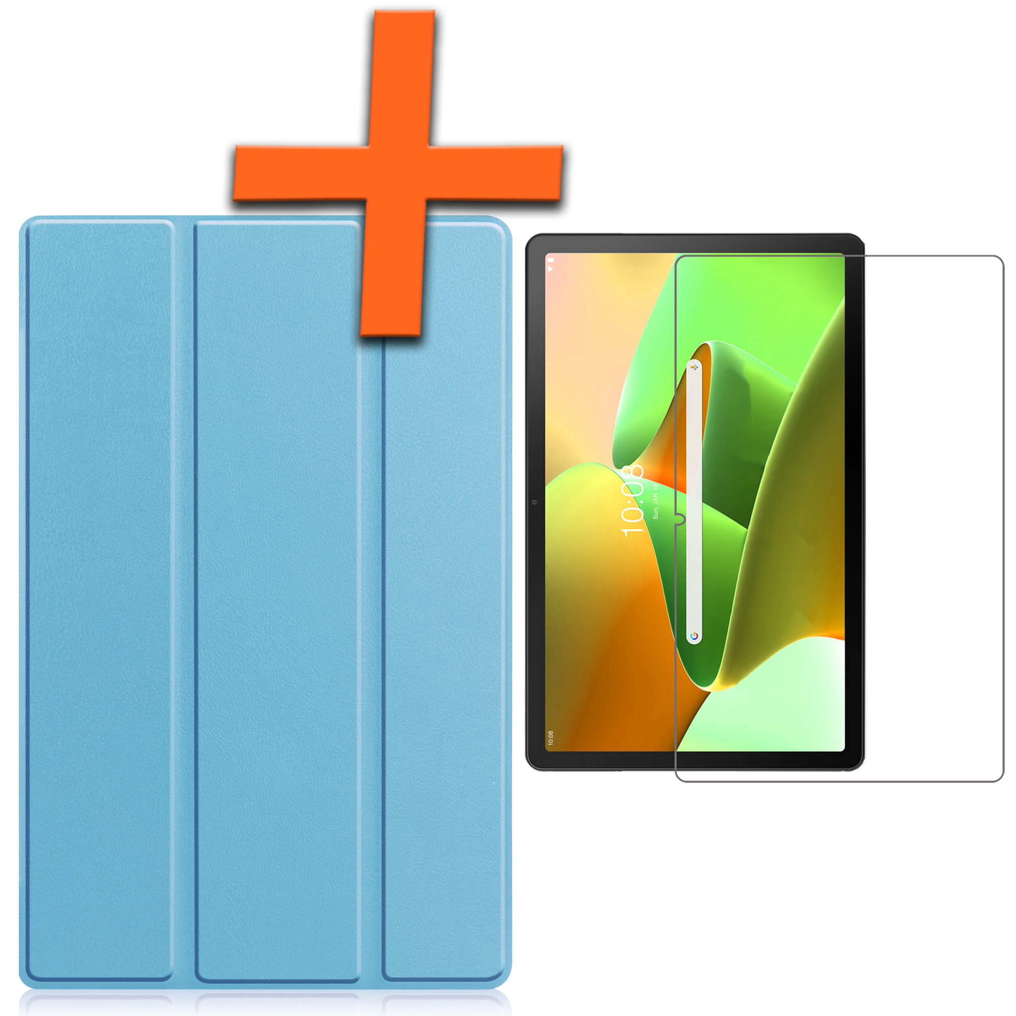 Lenovo Tab M10 Plus Hoesje (3e generatie) Book Case Met Screenprotector Licht Blauw - Lenovo Tab M10 Plus (Gen 3) Hoes Hardcover Hoesje Licht Blauw