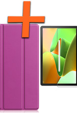 Nomfy Hoes Geschikt voor Lenovo Tab M10 Plus 3rd Gen Hoes Tri-fold Tablet Hoesje Case Met Screenprotector - Hoesje Geschikt voor Lenovo Tab M10 Plus (3e Gen) Hoesje Hardcover Bookcase - Paars