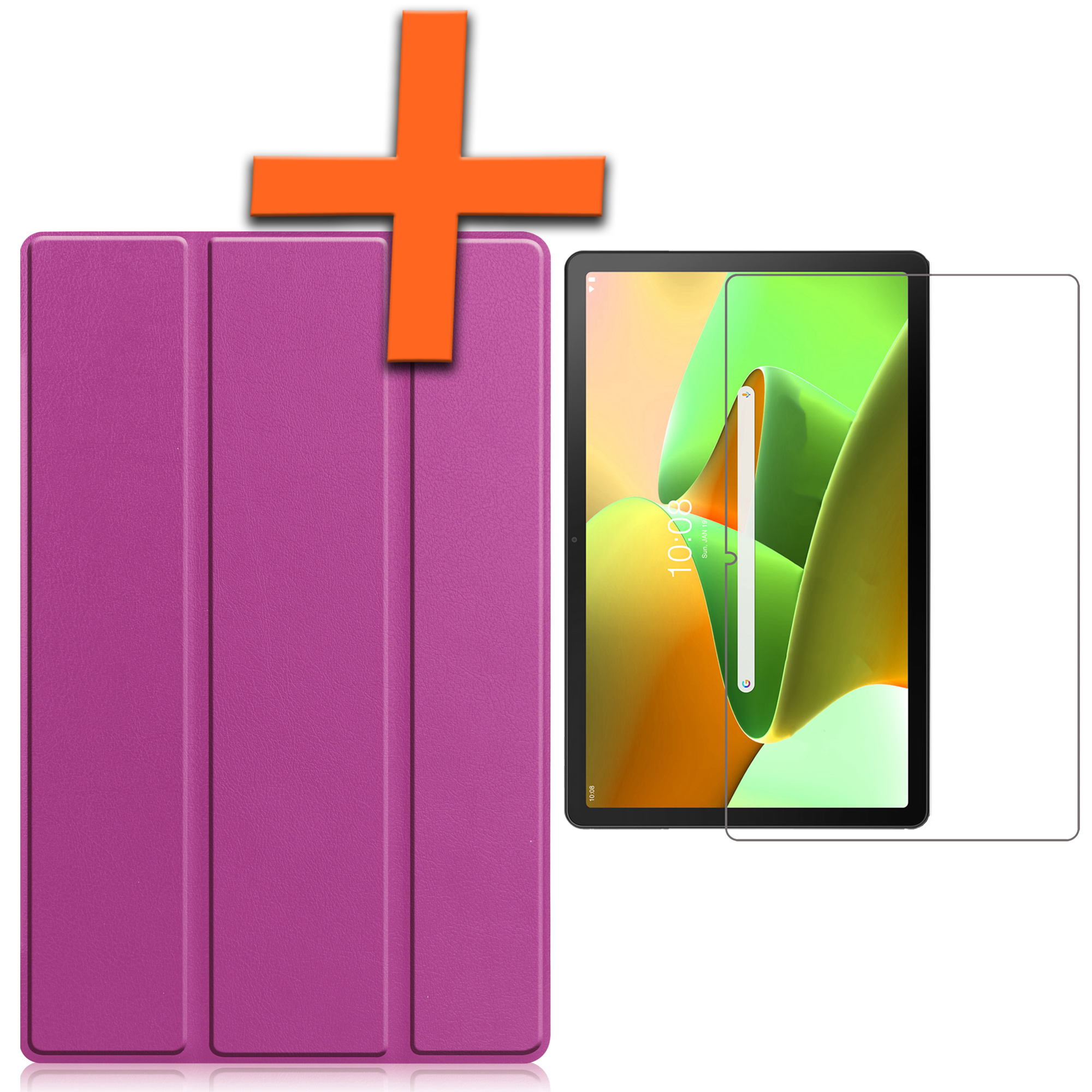 Nomfy Hoes Geschikt voor Lenovo Tab M10 Plus 3rd Gen Hoes Tri-fold Tablet Hoesje Case Met Screenprotector - Hoesje Geschikt voor Lenovo Tab M10 Plus (3e Gen) Hoesje Hardcover Bookcase - Paars