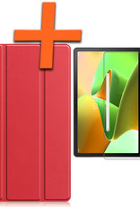 Nomfy Hoes Geschikt voor Lenovo Tab M10 Plus 3rd Gen Hoes Tri-fold Tablet Hoesje Case Met Screenprotector - Hoesje Geschikt voor Lenovo Tab M10 Plus (3e Gen) Hoesje Hardcover Bookcase - Rood