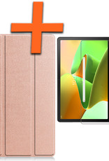 Nomfy Hoes Geschikt voor Lenovo Tab M10 Plus 3rd Gen Hoes Tri-fold Tablet Hoesje Case Met Screenprotector - Hoesje Geschikt voor Lenovo Tab M10 Plus (3e Gen) Hoesje Hardcover Bookcase - Rosé goud