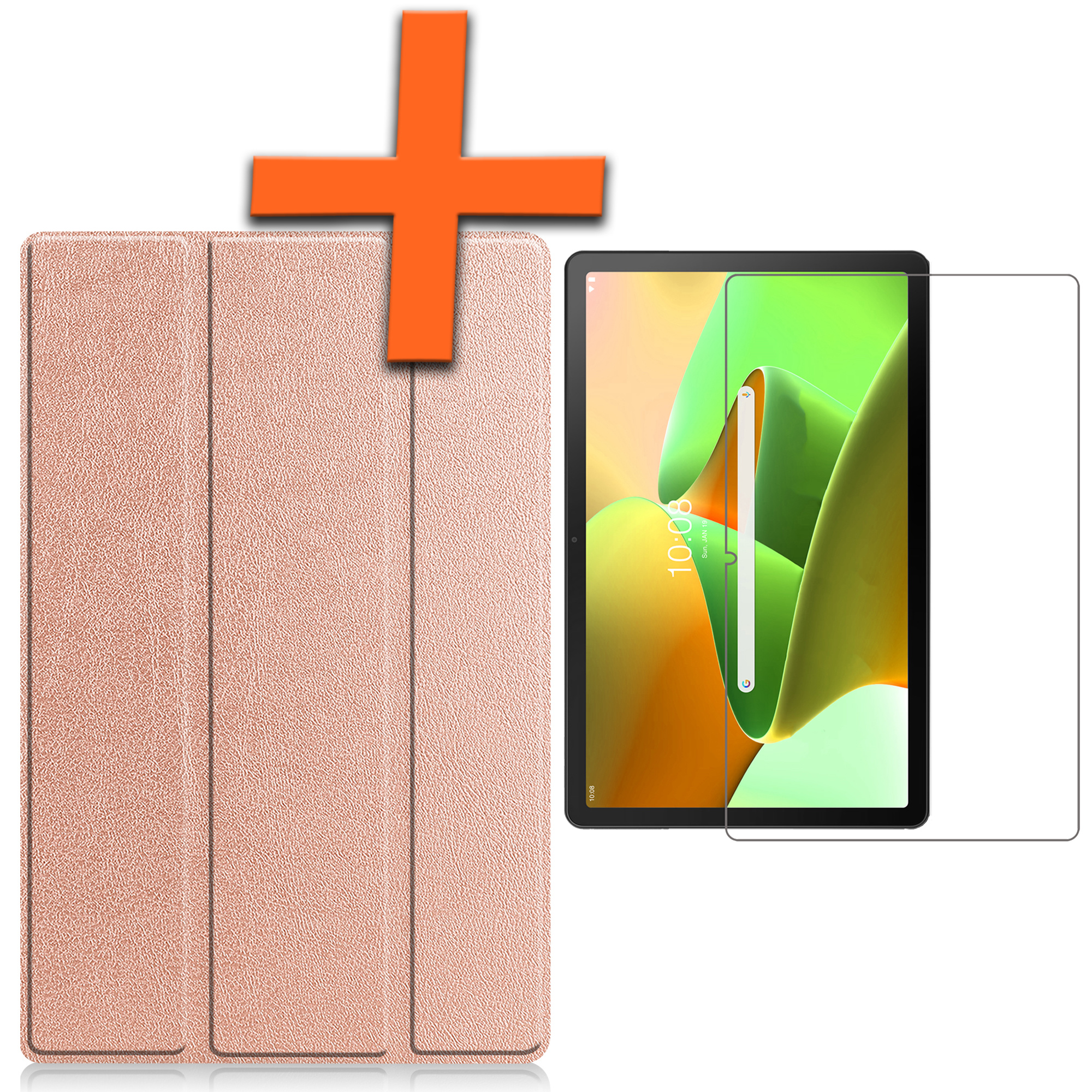 Nomfy Hoes Geschikt voor Lenovo Tab M10 Plus 3rd Gen Hoes Tri-fold Tablet Hoesje Case Met Screenprotector - Hoesje Geschikt voor Lenovo Tab M10 Plus (3e Gen) Hoesje Hardcover Bookcase - Rosé goud