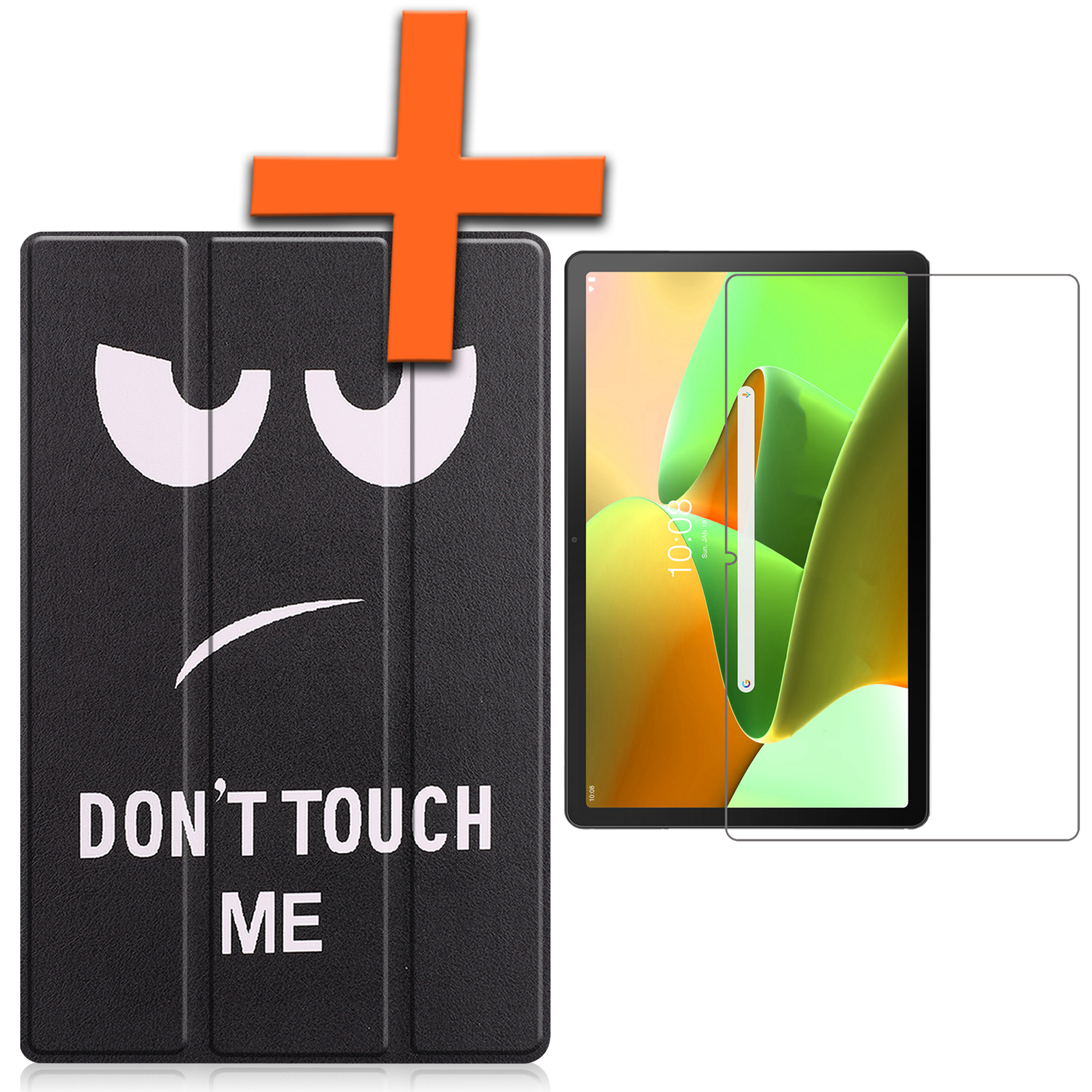 Lenovo Tab M10 Plus Hoesje (3e generatie) Book Case Met Screenprotector Don't Touch Me - Lenovo Tab M10 Plus (Gen 3) Hoes Hardcover Hoesje Don't Touch Me