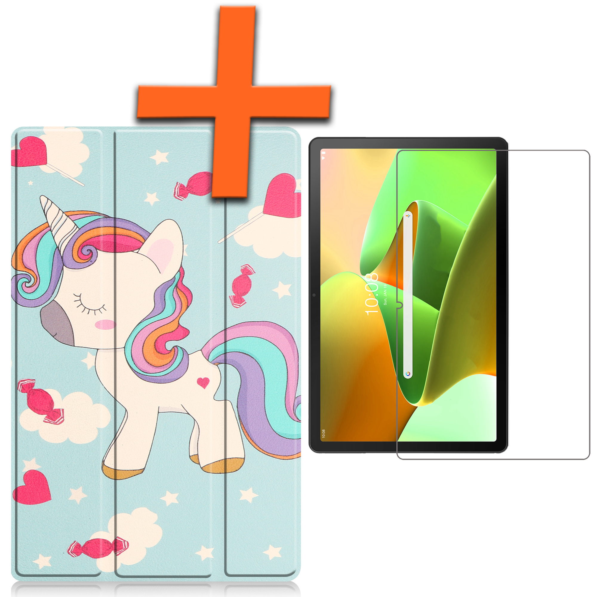 Nomfy Hoes Geschikt voor Lenovo Tab M10 Plus 3rd Gen Hoes Tri-fold Tablet Hoesje Case Met Screenprotector - Hoesje Geschikt voor Lenovo Tab M10 Plus (3e Gen) Hoesje Hardcover Bookcase - Eenhoorn