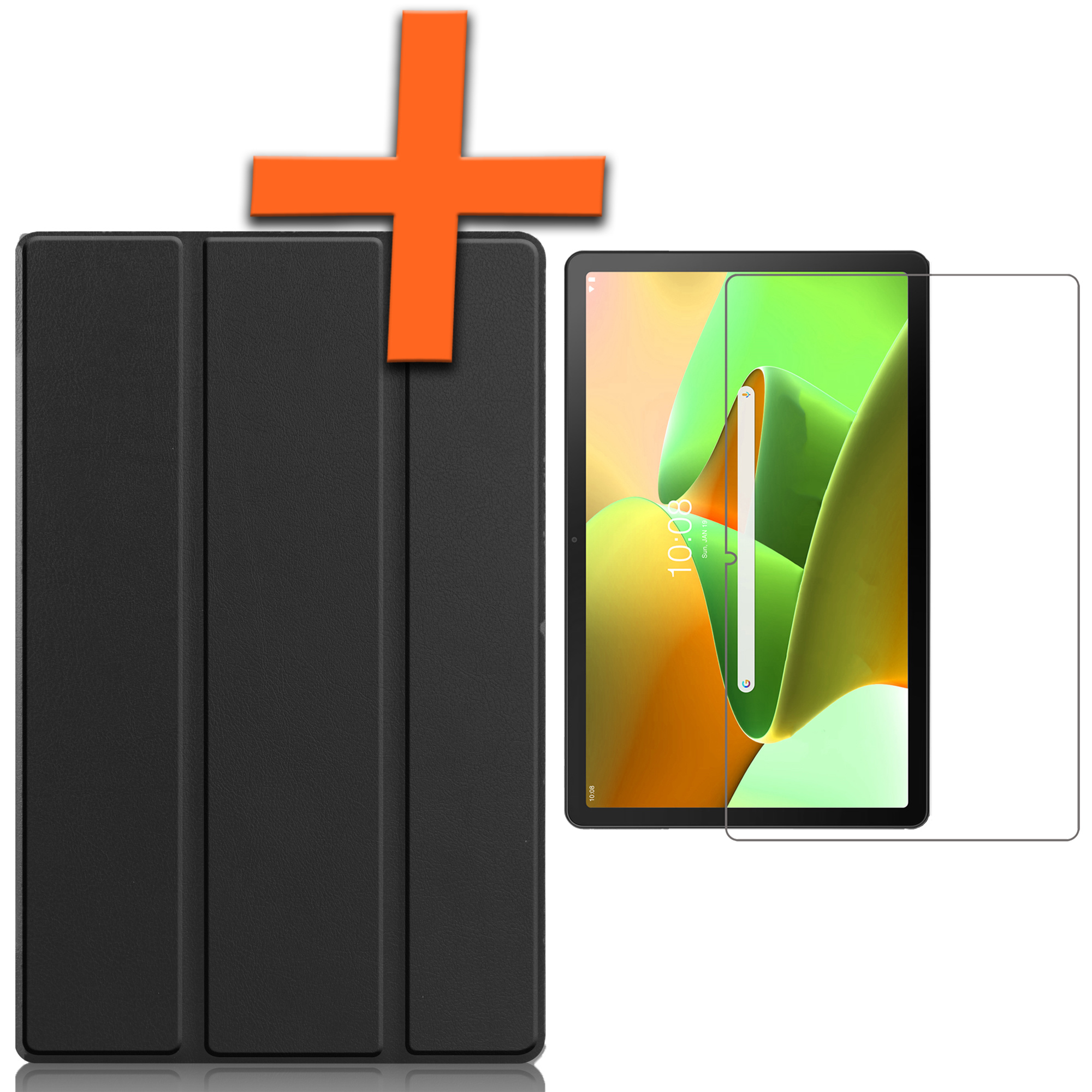 Nomfy Hoes Geschikt voor Lenovo Tab M10 Plus 3rd Gen Hoes Tri-fold Tablet Hoesje Case Met Screenprotector - Hoesje Geschikt voor Lenovo Tab M10 Plus (3e Gen) Hoesje Hardcover Bookcase - Zwart