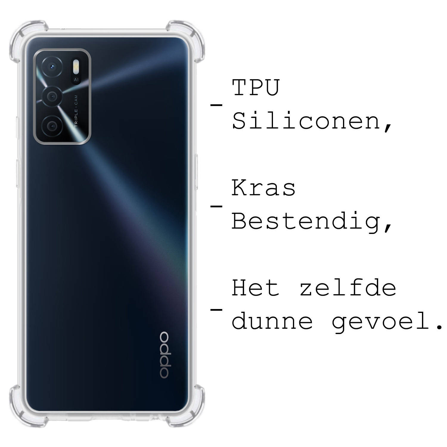 BASEY. Hoes Geschikt voor OPPO A16s Hoesje Shock Proof Case Hoes Siliconen - Hoesje Geschikt voor OPPO A16s Hoes Cover Shockproof - Transparant