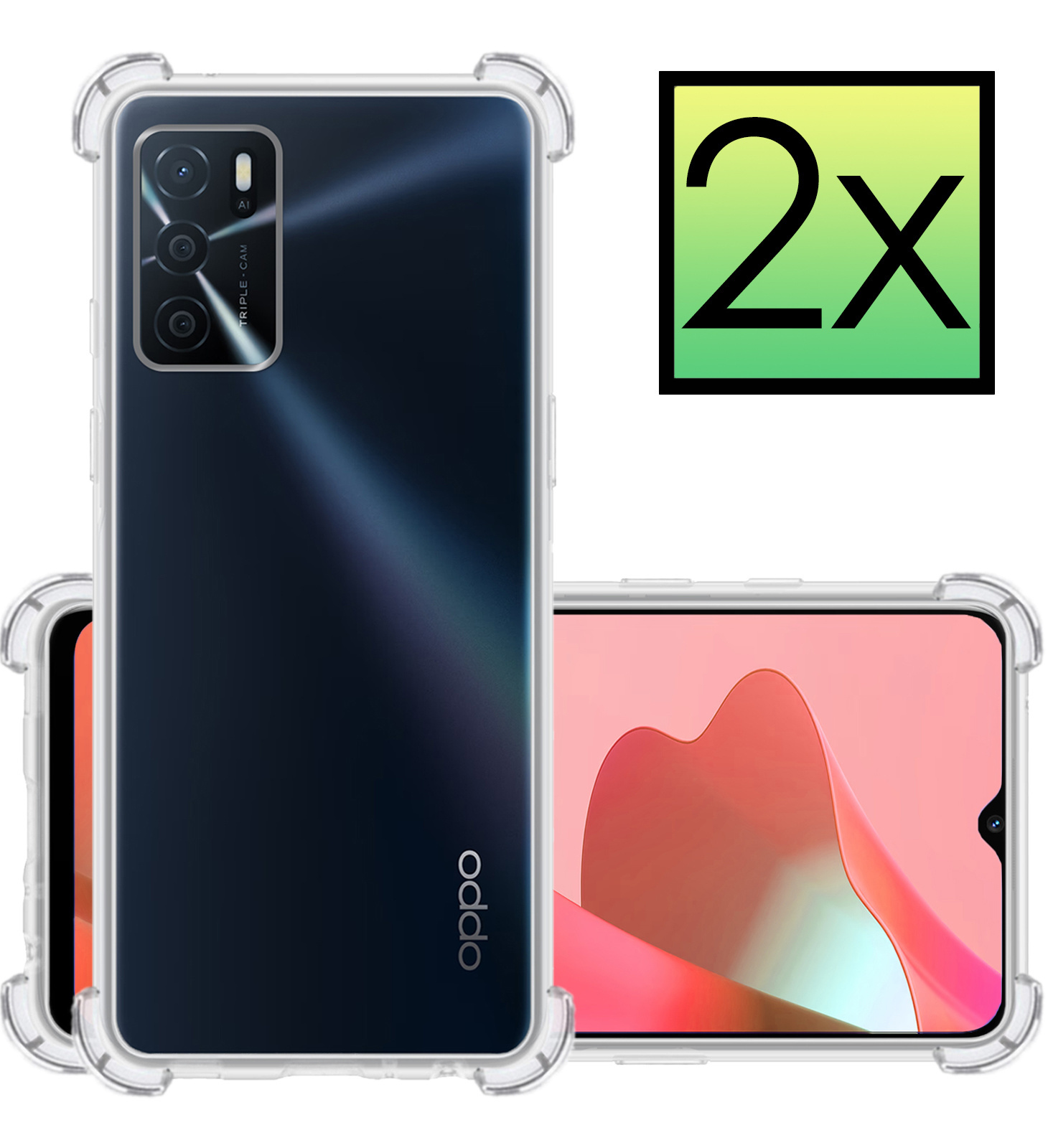 NoXx Hoes Geschikt voor OPPO A16s Hoesje Siliconen Cover Shock Proof Back Case Shockproof Hoes - Transparant - 2x
