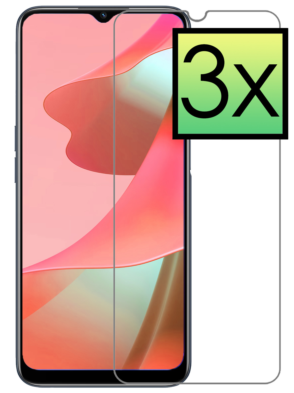 NoXx Screenprotector Geschikt voor OPPO A16s Screenprotector Tempered Glass Gehard Glas Beschermglas - 3x
