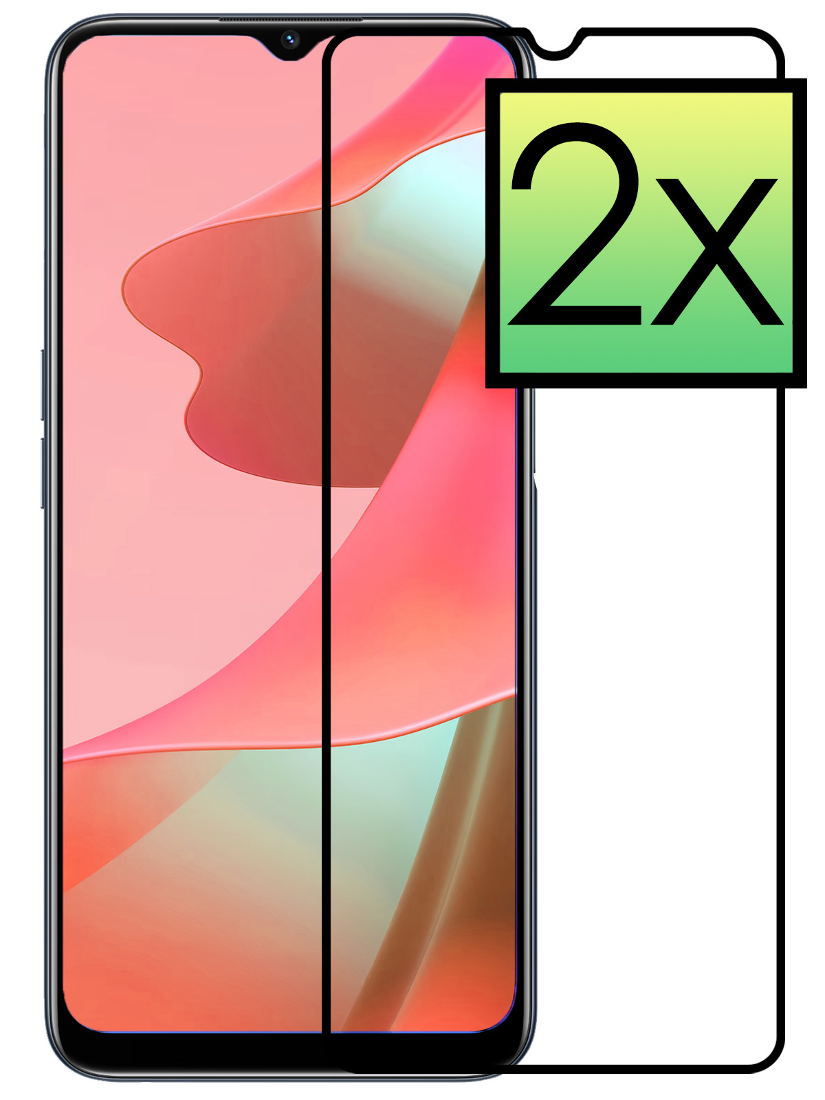 NoXx OPPO A16s Screenprotector Bescherm Glas Gehard Full Cover - OPPO A16s Screen Protector 3D Tempered Glass - 2x