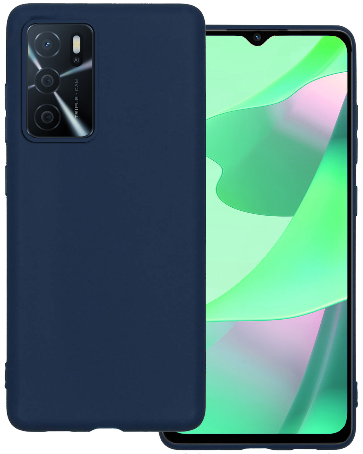 BASEY. Hoes Geschikt voor OPPO A16s Hoesje Siliconen Back Cover Case - Hoesje Geschikt voor OPPO A16s Hoes Cover Hoesje - Donkerblauw