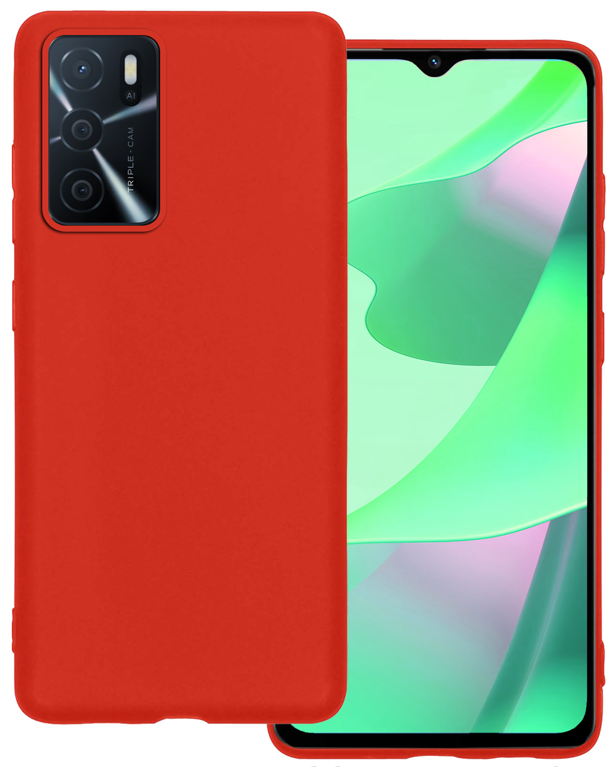 BASEY. Hoes Geschikt voor OPPO A16s Hoesje Siliconen Back Cover Case - Hoesje Geschikt voor OPPO A16s Hoes Cover Hoesje - Rood