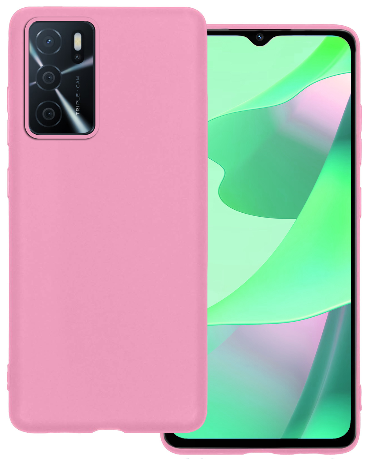 BASEY. Hoes Geschikt voor OPPO A16s Hoesje Siliconen Back Cover Case - Hoesje Geschikt voor OPPO A16s Hoes Cover Hoesje - Lichtroze