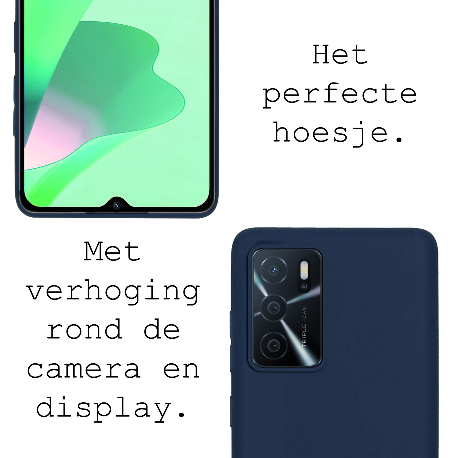 BASEY. Hoes Geschikt voor OPPO A16s Hoesje Siliconen Back Cover Case - Hoesje Geschikt voor OPPO A16s Hoes Cover Hoesje - Donkerblauw - 2 Stuks