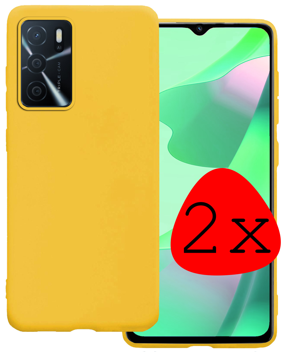 BASEY. Hoes Geschikt voor OPPO A16s Hoesje Siliconen Back Cover Case - Hoesje Geschikt voor OPPO A16s Hoes Cover Hoesje - Geel - 2 Stuks