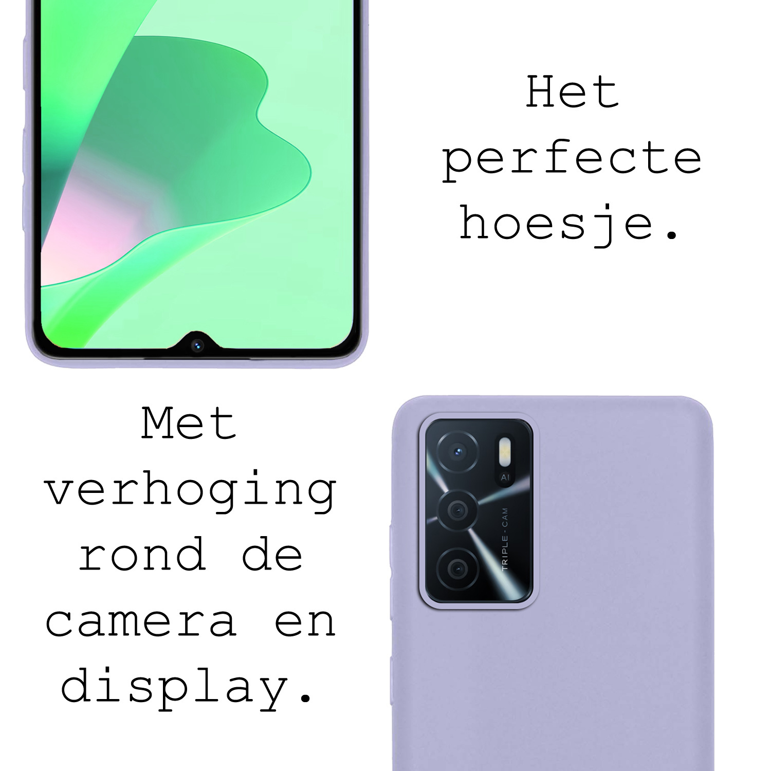 BASEY. Hoes Geschikt voor OPPO A16s Hoesje Siliconen Back Cover Case - Hoesje Geschikt voor OPPO A16s Hoes Cover Hoesje - Lila - 2 Stuks
