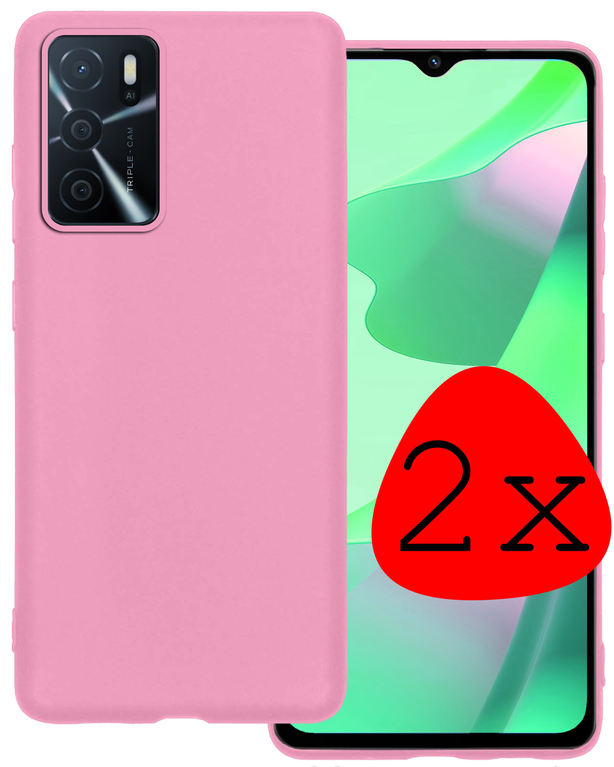 BASEY. Hoes Geschikt voor OPPO A16s Hoesje Siliconen Back Cover Case - Hoesje Geschikt voor OPPO A16s Hoes Cover Hoesje - Lichtroze - 2 Stuks