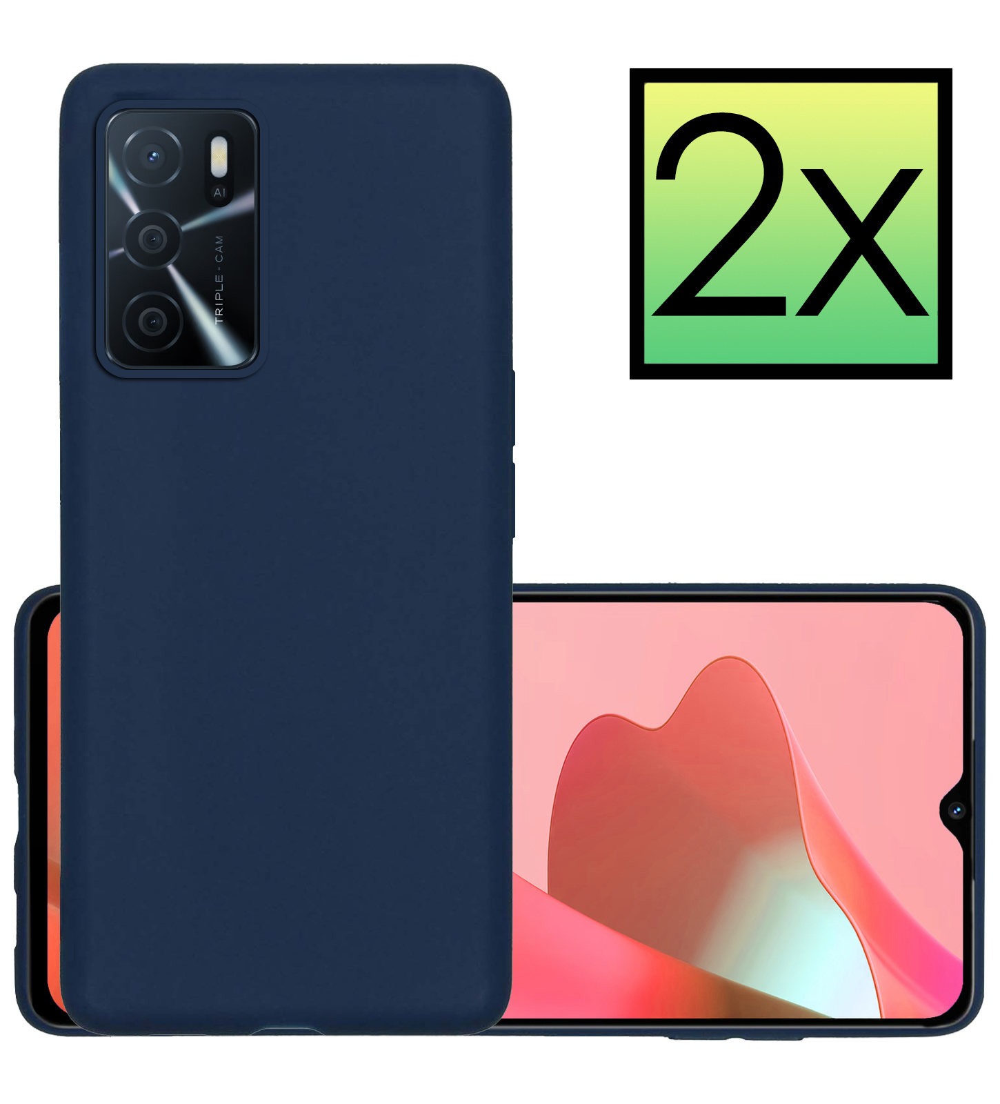 NoXx Hoes Geschikt voor OPPO A16s Hoesje Cover Siliconen Back Case Hoes - Donkerblauw - 2x