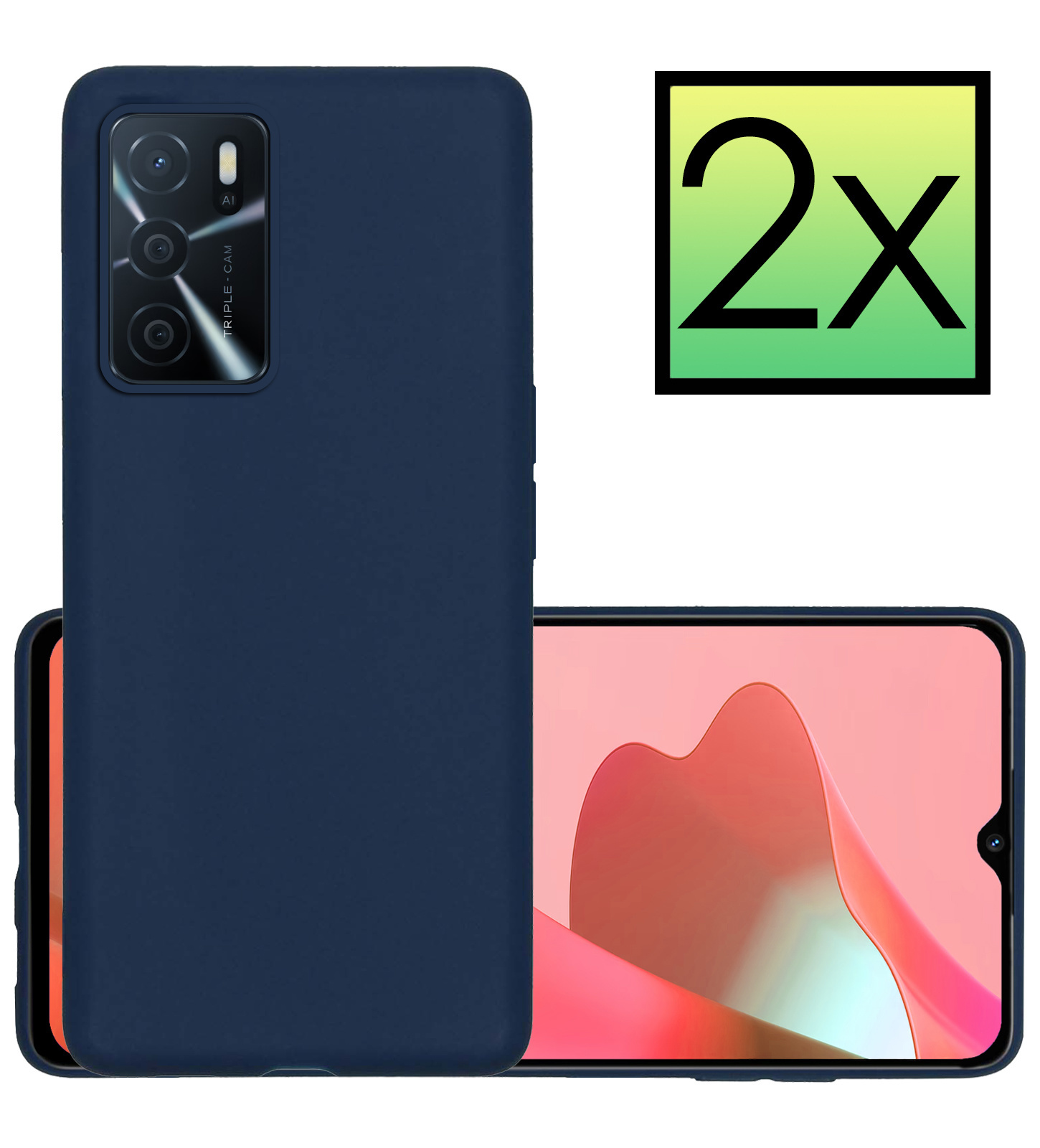NoXx OPPO A16s Hoesje Back Cover Siliconen Case Hoes - Donker Blauw - 2x