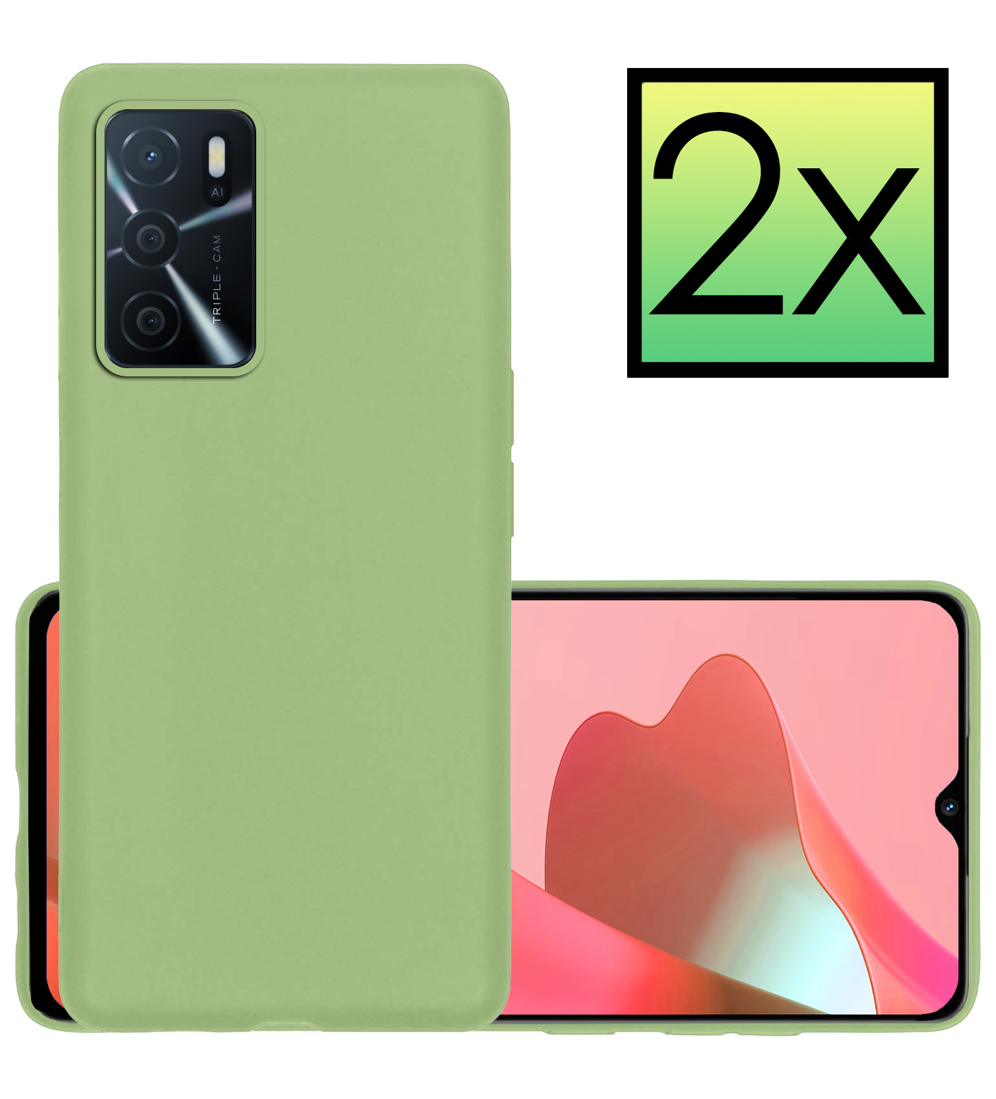NoXx Hoes Geschikt voor OPPO A16s Hoesje Cover Siliconen Back Case Hoes - Groen - 2x