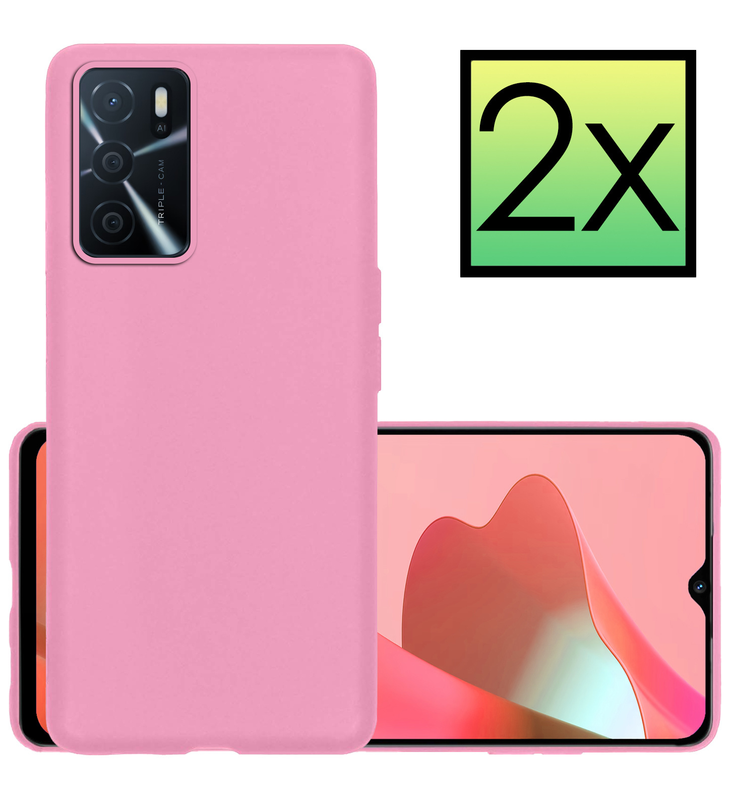 NoXx Hoes Geschikt voor OPPO A16s Hoesje Cover Siliconen Back Case Hoes - Lichtroze - 2x