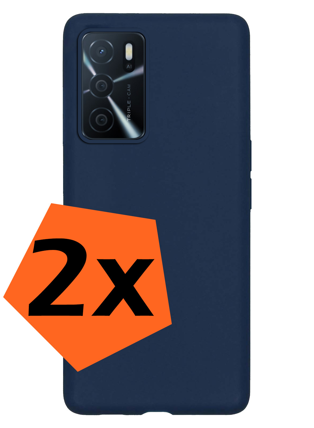 Nomfy Hoesje Geschikt voor OPPO A16s Hoesje Siliconen Cover Case - Hoes Geschikt voor OPPO A16s Hoes Back Case - 2-PACK - Donkerblauw