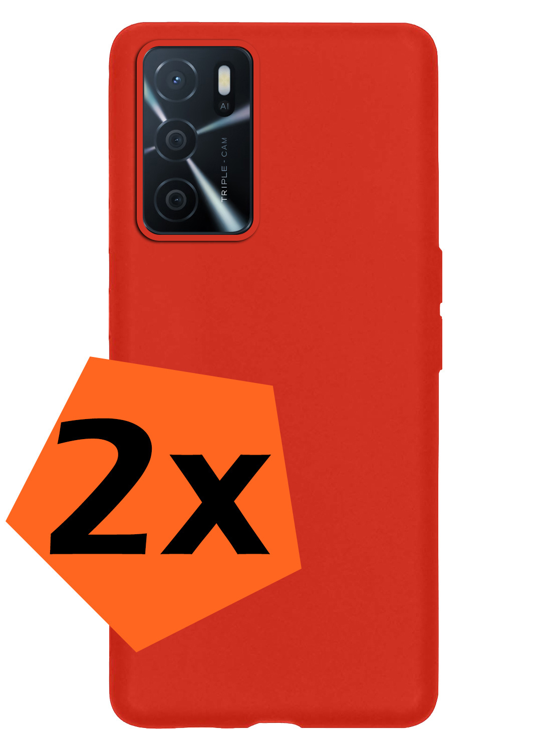 Nomfy Hoesje Geschikt voor OPPO A16s Hoesje Siliconen Cover Case - Hoes Geschikt voor OPPO A16s Hoes Back Case - 2-PACK - Rood