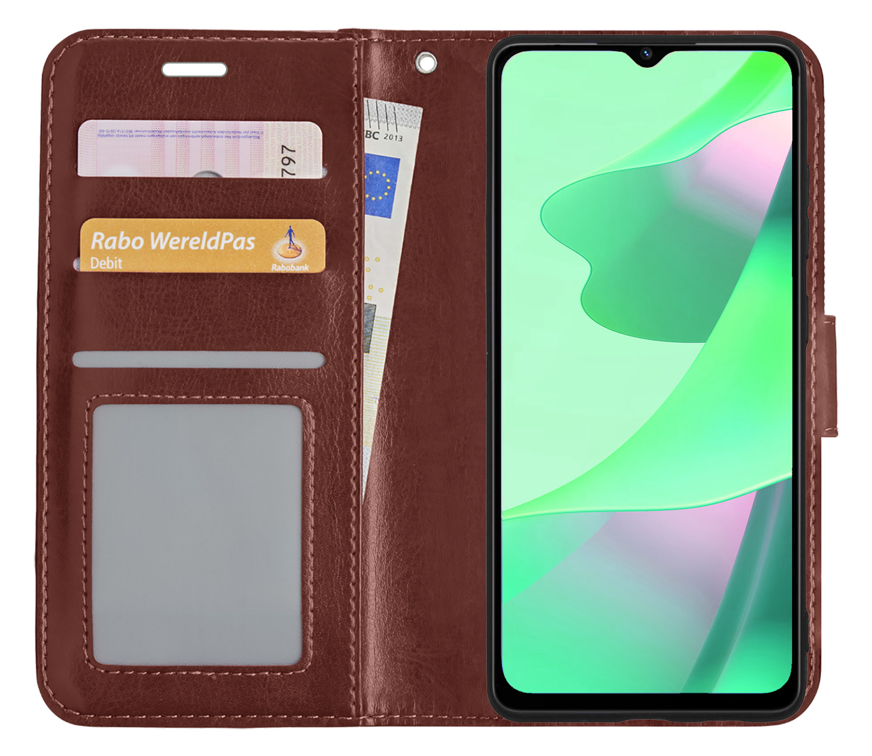 BASEY. Hoes Geschikt voor OPPO A16s Hoesje Bookcase Hoes Flip Case Book Cover - Hoesje Geschikt voor OPPO A16s Hoes Book Case Hoesje - Bruin