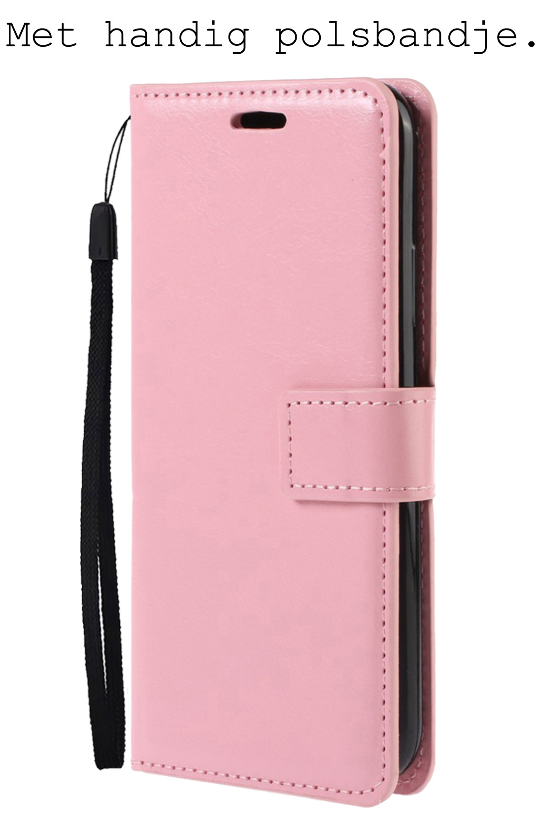 BASEY. Hoes Geschikt voor OPPO A16s Hoesje Bookcase Hoes Flip Case Book Cover - Hoesje Geschikt voor OPPO A16s Hoes Book Case Hoesje - Lichtroze