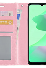 BASEY. Hoes Geschikt voor OPPO A16s Hoesje Bookcase Hoes Flip Case Book Cover - Hoesje Geschikt voor OPPO A16s Hoes Book Case Hoesje - Lichtroze