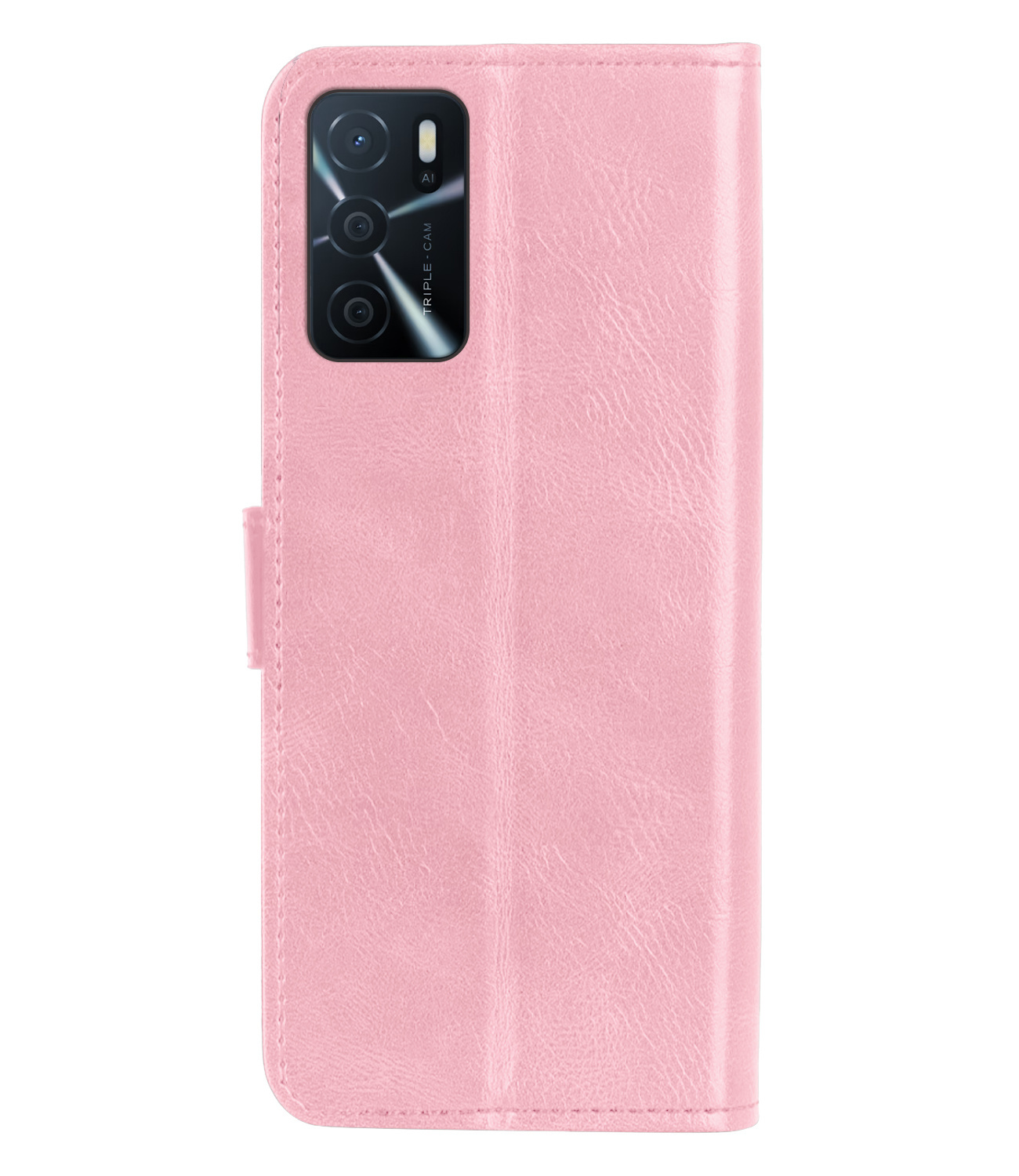 BASEY. Hoes Geschikt voor OPPO A16s Hoesje Bookcase Hoes Flip Case Book Cover - Hoesje Geschikt voor OPPO A16s Hoes Book Case Hoesje - Lichtroze