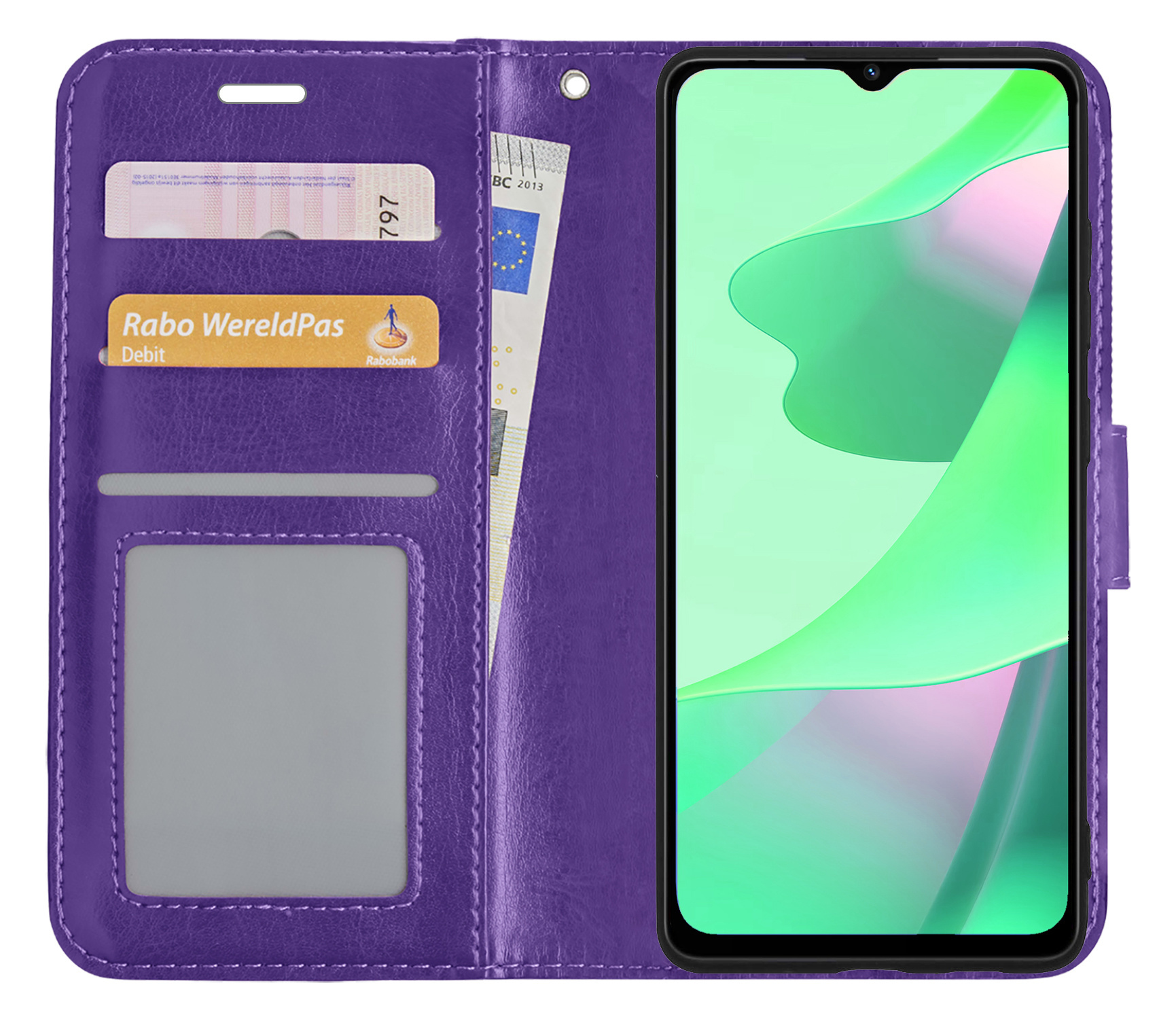 BASEY. OPPO A16s Hoesje Bookcase - OPPO A16s Hoes Flip Case Book Cover - OPPO A16s Hoes Book Case Paars