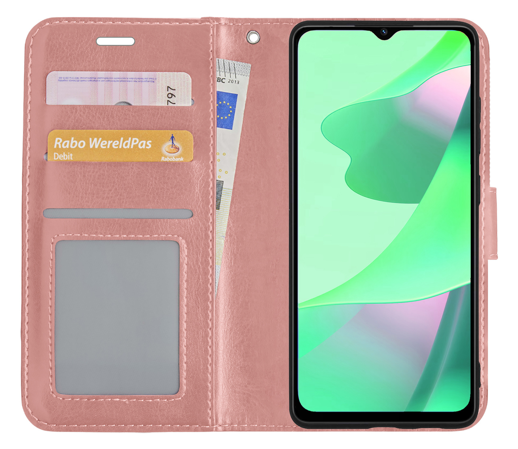 BASEY. OPPO A16s Hoesje Bookcase - OPPO A16s Hoes Flip Case Book Cover - OPPO A16s Hoes Book Case - Rose Goud