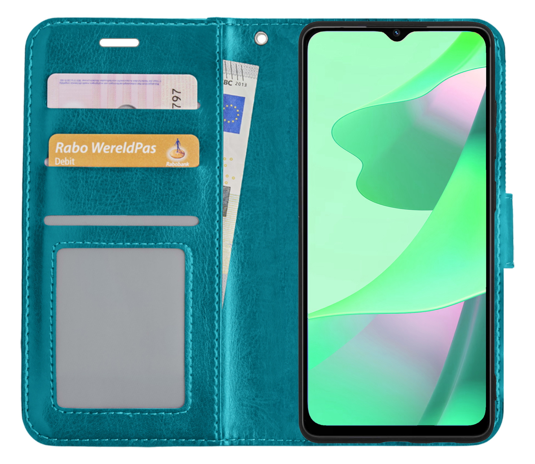 BASEY. Hoes Geschikt voor OPPO A16s Hoesje Bookcase Hoes Flip Case Book Cover - Hoesje Geschikt voor OPPO A16s Hoes Book Case Hoesje - Turquoise
