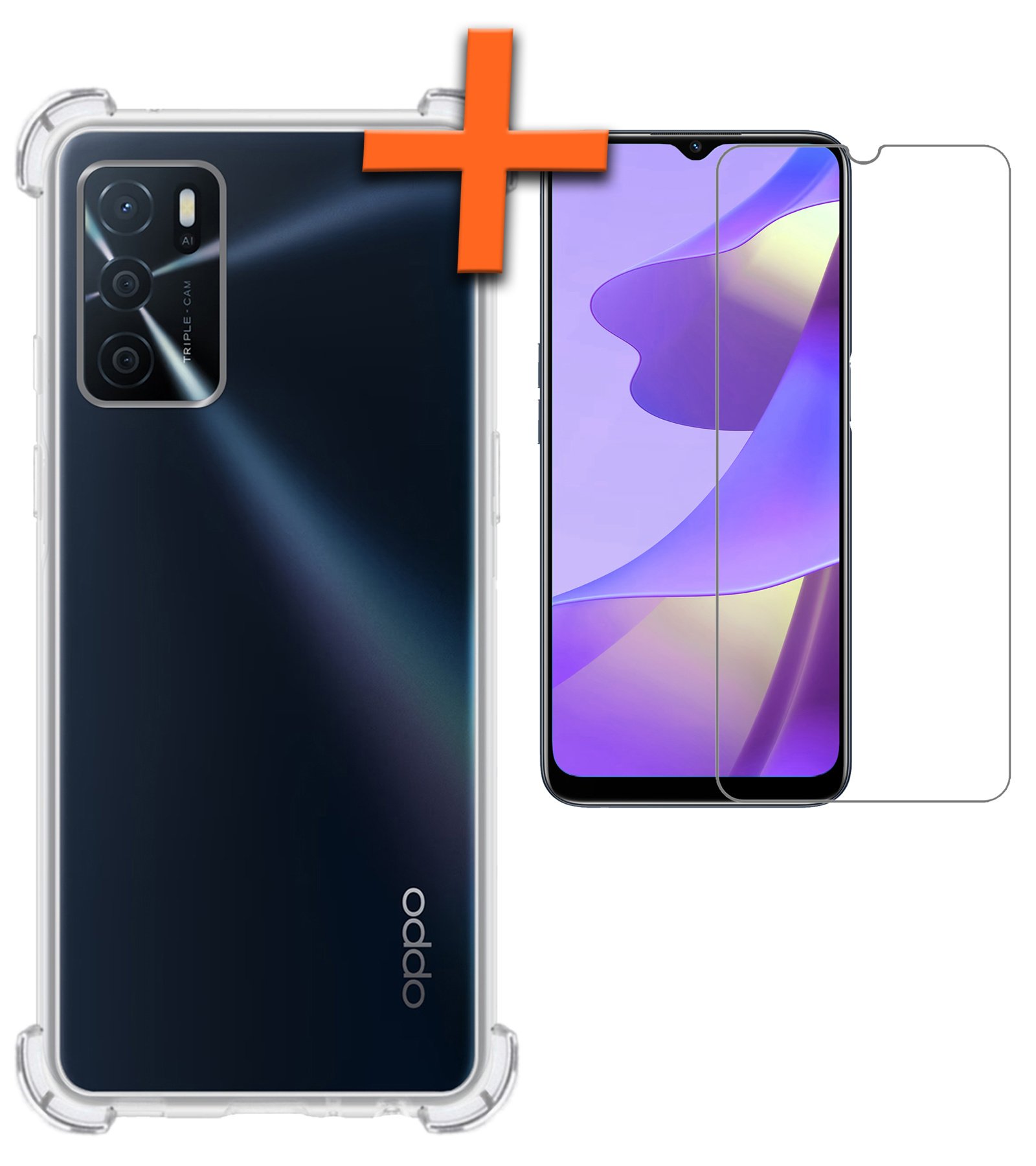 Nomfy OPPO A16s Hoesje Shockproof Met Screenprotector - OPPO A16s Screen Protector Tempered Glass - OPPO A16s Transparant Transparant Shock Proof Met Beschermglas