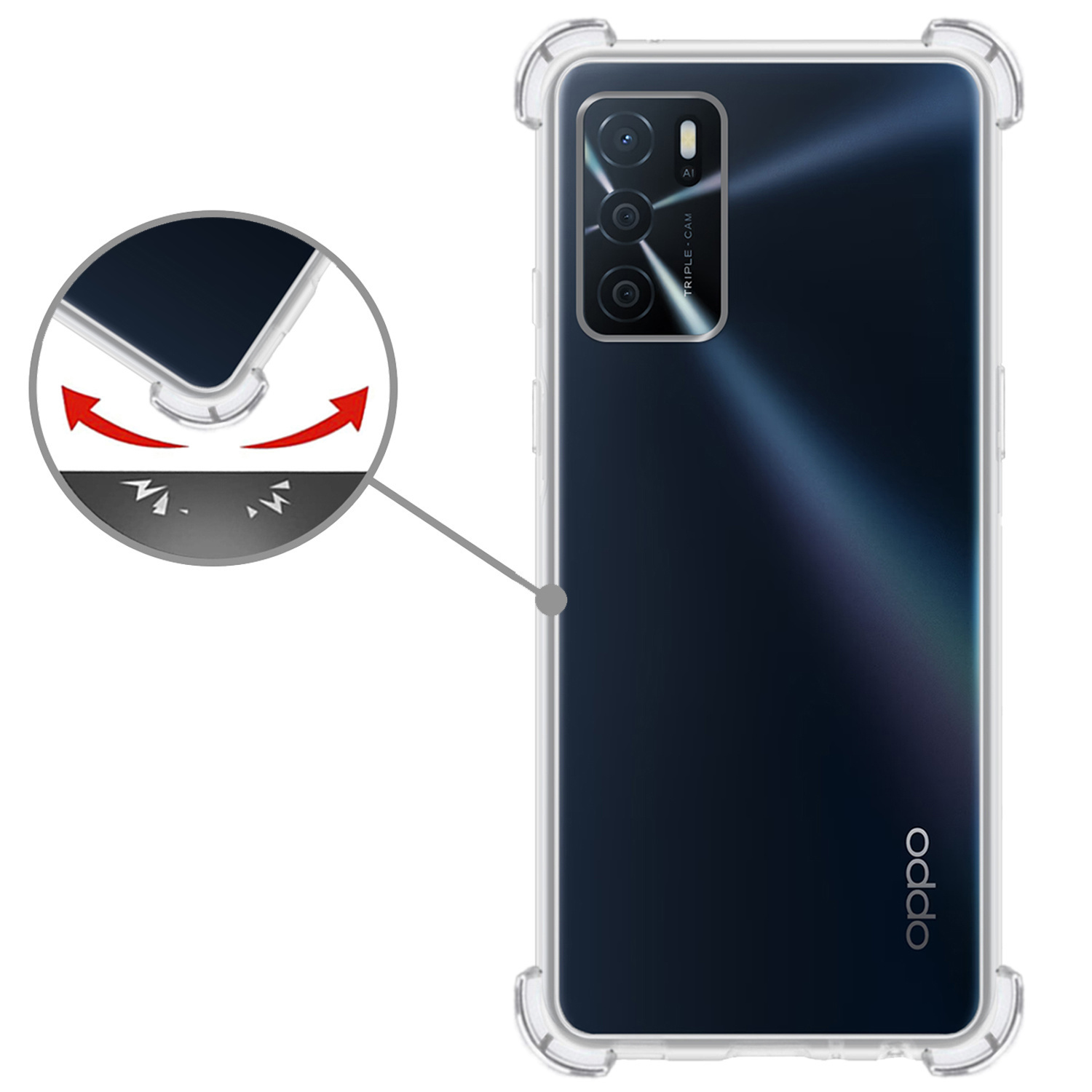 Nomfy OPPO A16s Hoesje Shockproof Met Screenprotector - OPPO A16s Screen Protector Tempered Glass - OPPO A16s Transparant Transparant Shock Proof Met Beschermglas