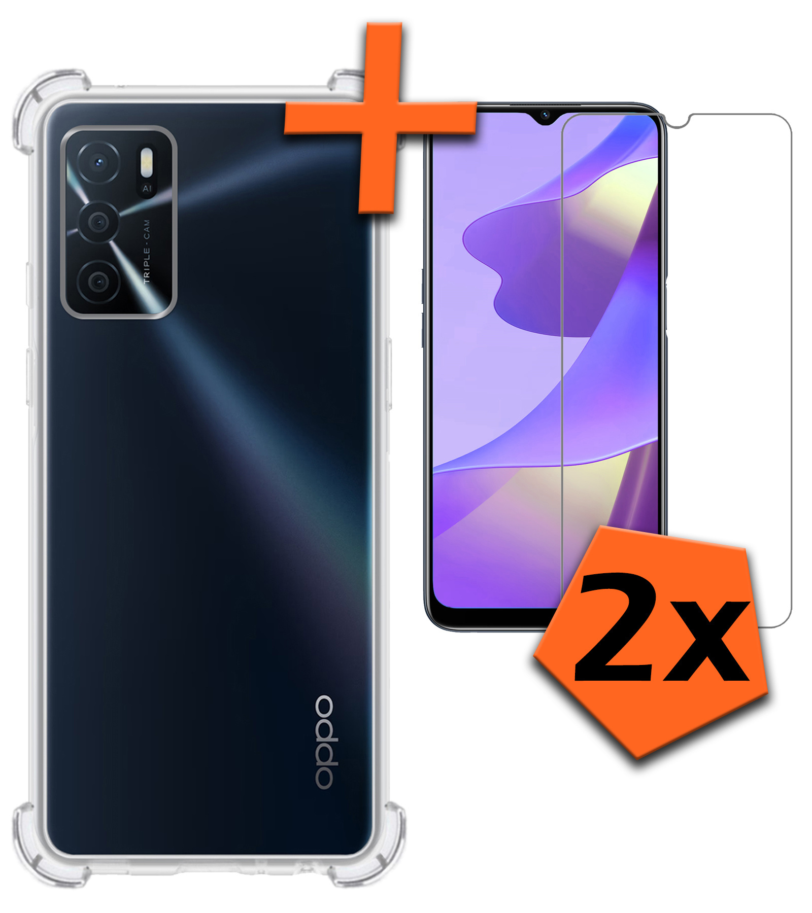 Nomfy Hoesje Geschikt voor OPPO A16s Hoesje Shock Proof Cover Case Shockproof Met 2x Screenprotector - Hoes Geschikt voor OPPO A16s Hoes Siliconen Back Case - Transparant
