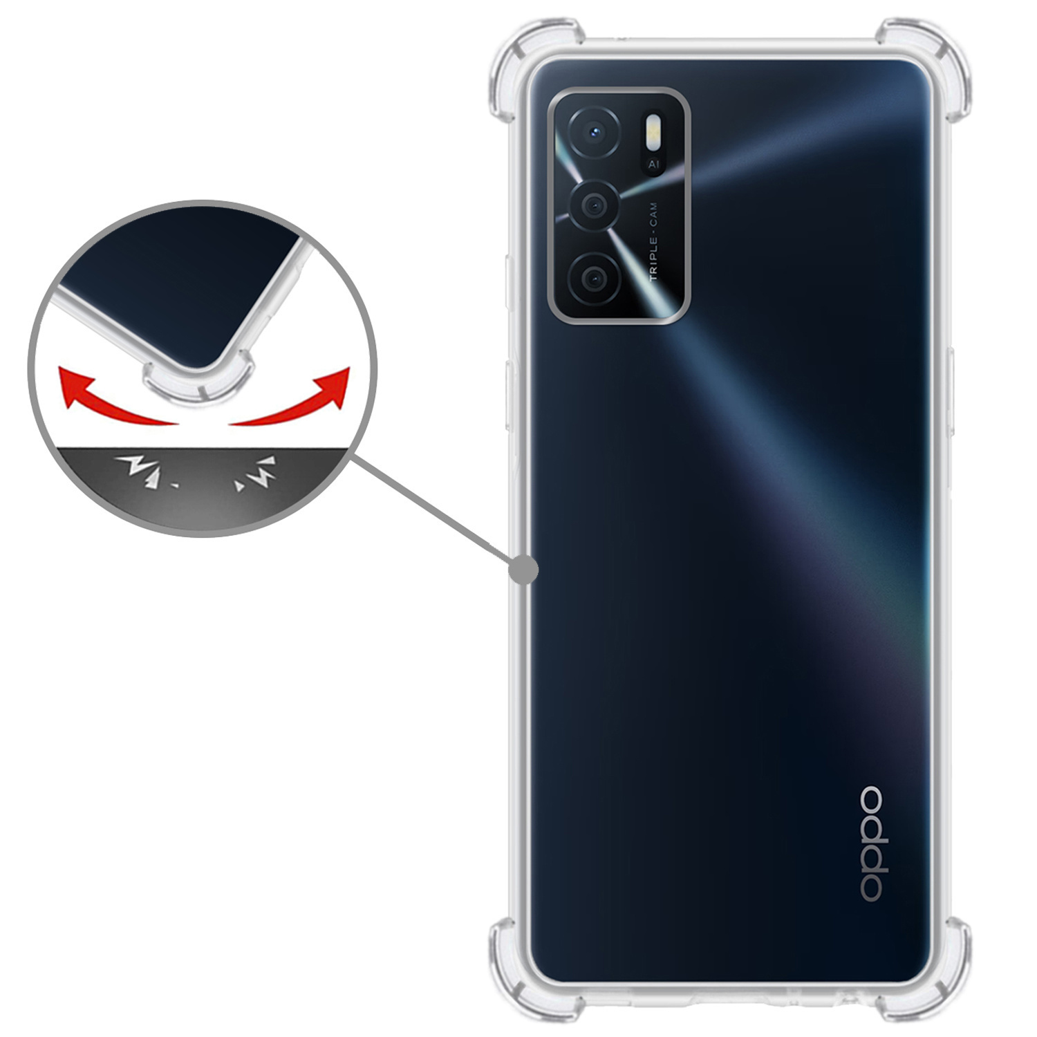 Nomfy Hoesje Geschikt voor OPPO A16s Hoesje Shock Proof Cover Case Shockproof Met 2x Screenprotector - Hoes Geschikt voor OPPO A16s Hoes Siliconen Back Case - Transparant