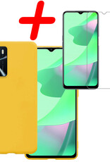 BASEY. Hoes Geschikt voor OPPO A16s Hoesje Siliconen Back Cover Case Met Screenprotector - Hoesje Geschikt voor OPPO A16s Hoes Cover Hoesje - Geel