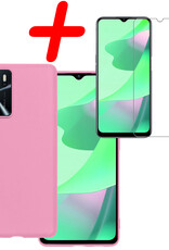 BASEY. Hoes Geschikt voor OPPO A16s Hoesje Siliconen Back Cover Case Met Screenprotector - Hoesje Geschikt voor OPPO A16s Hoes Cover Hoesje - Lichtroze